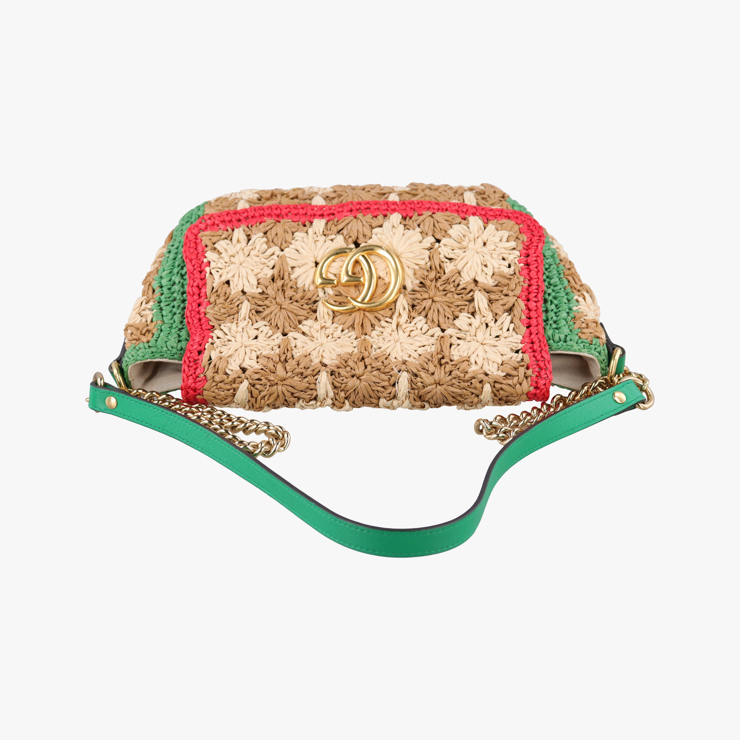 Pre-owned Gucci GG Marmont Beige×Multicolour straw 574433 shoulderbag | stylenewstar