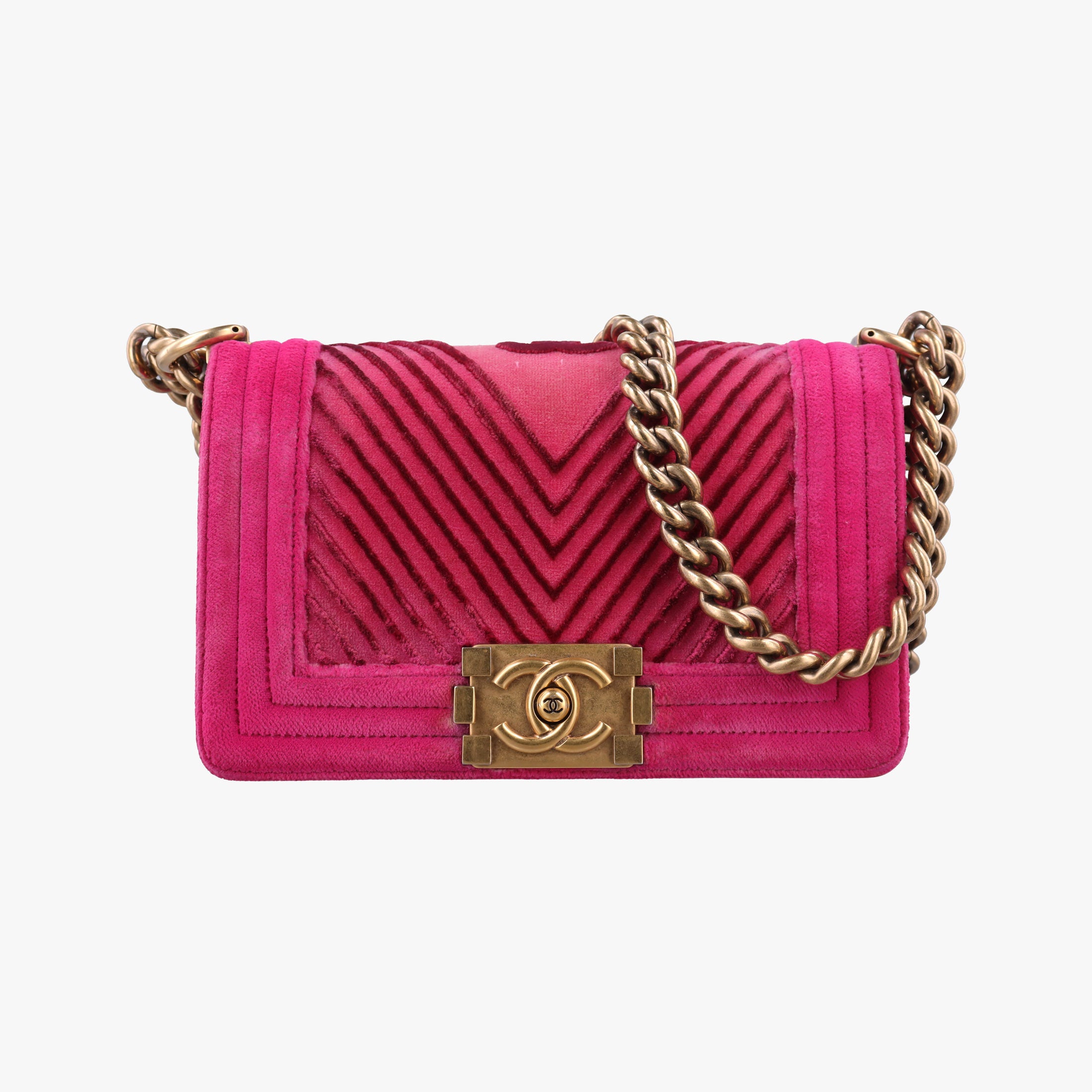 Pre-owned Chanel BOY CHANEL Pink velour A67085 shoulderbag | stylenewstar