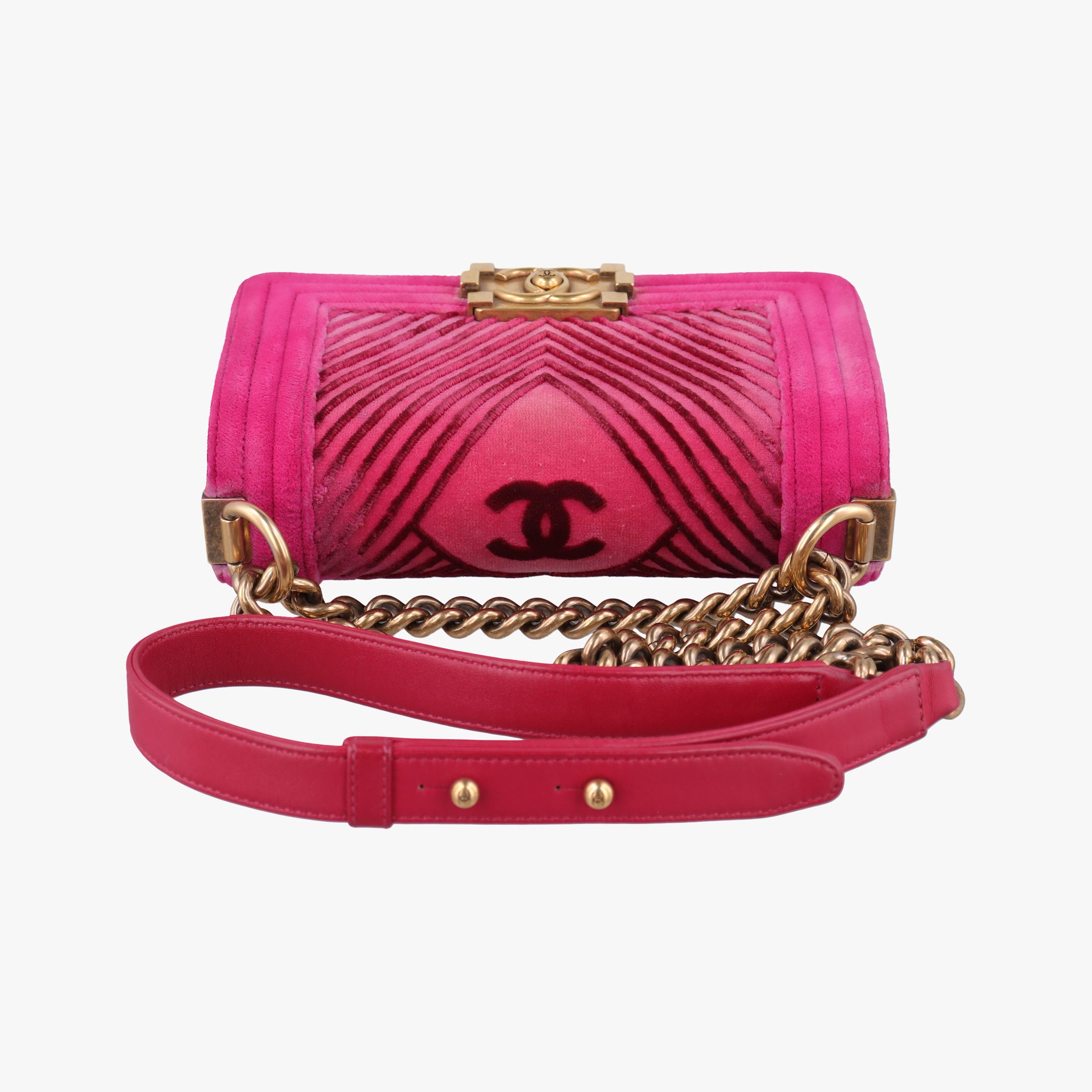 Pre-owned Chanel BOY CHANEL Pink velour A67085 shoulderbag | stylenewstar