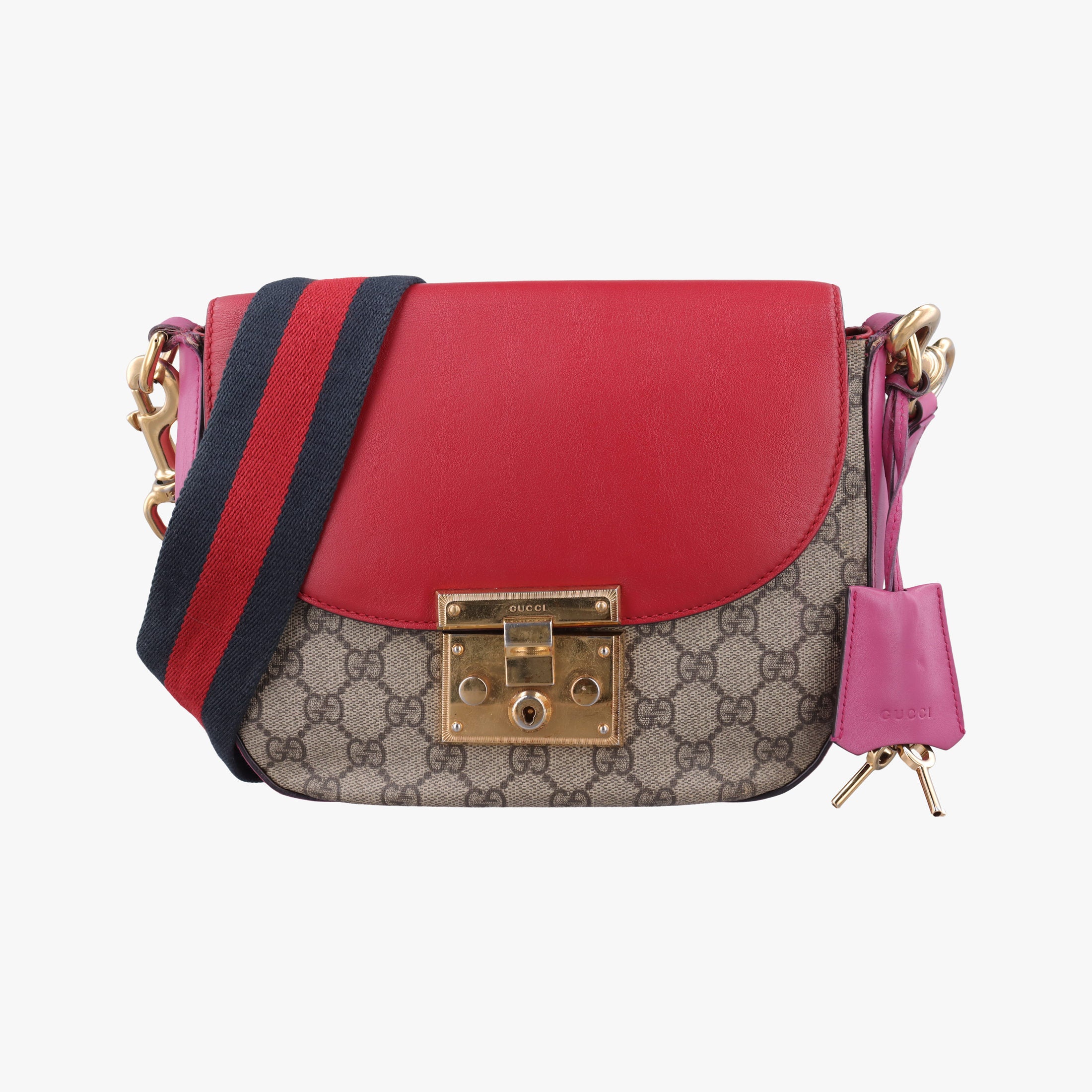 Vintage Gucci GG Supreme Padlock Beige×Red×Multicolour PVC coated canvas×Leather 453189 shoulderbag | stylenewstar