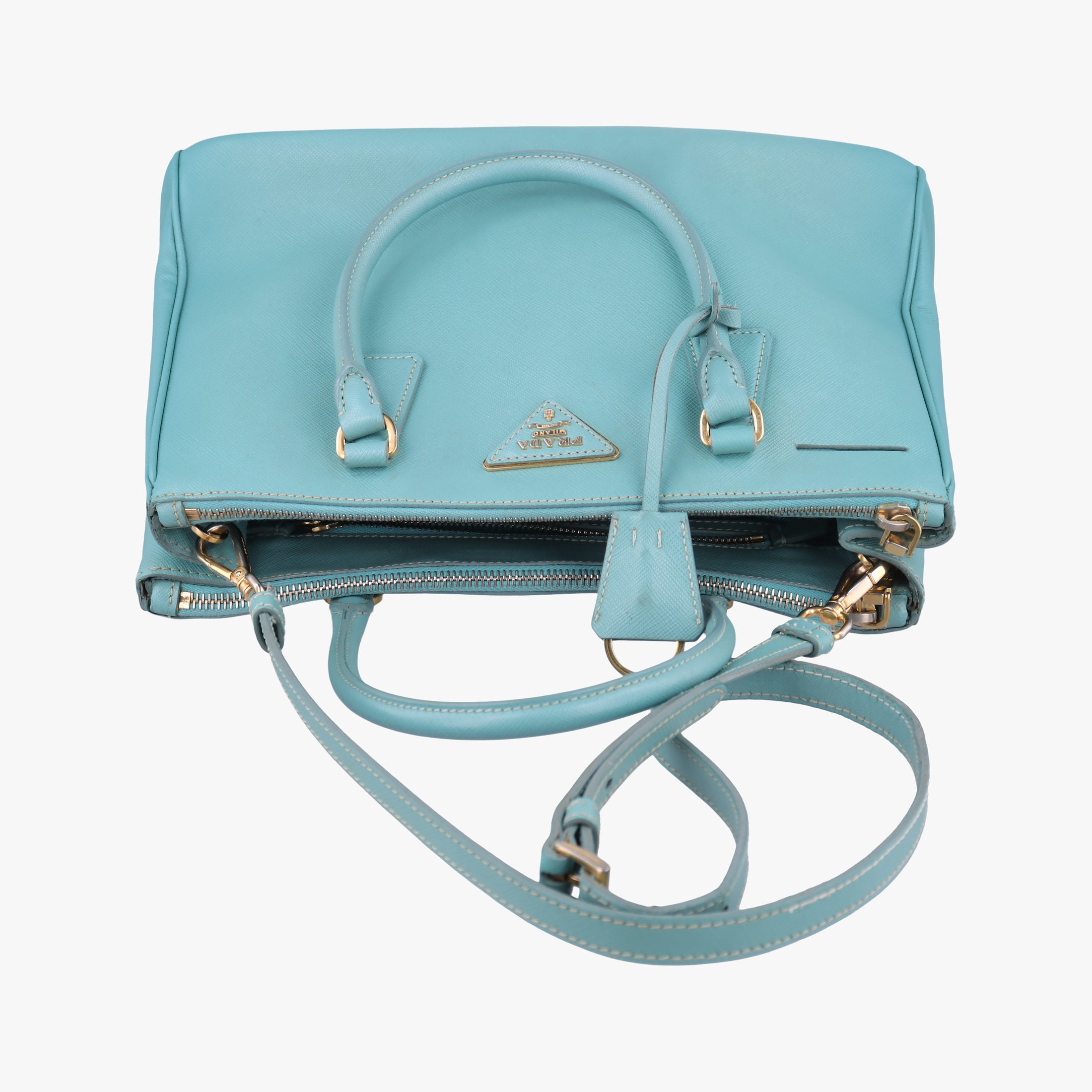 Pre-owned Prada Galleria Blue SAFFIANO Leather BN1801 shoulderbag | stylenewstar