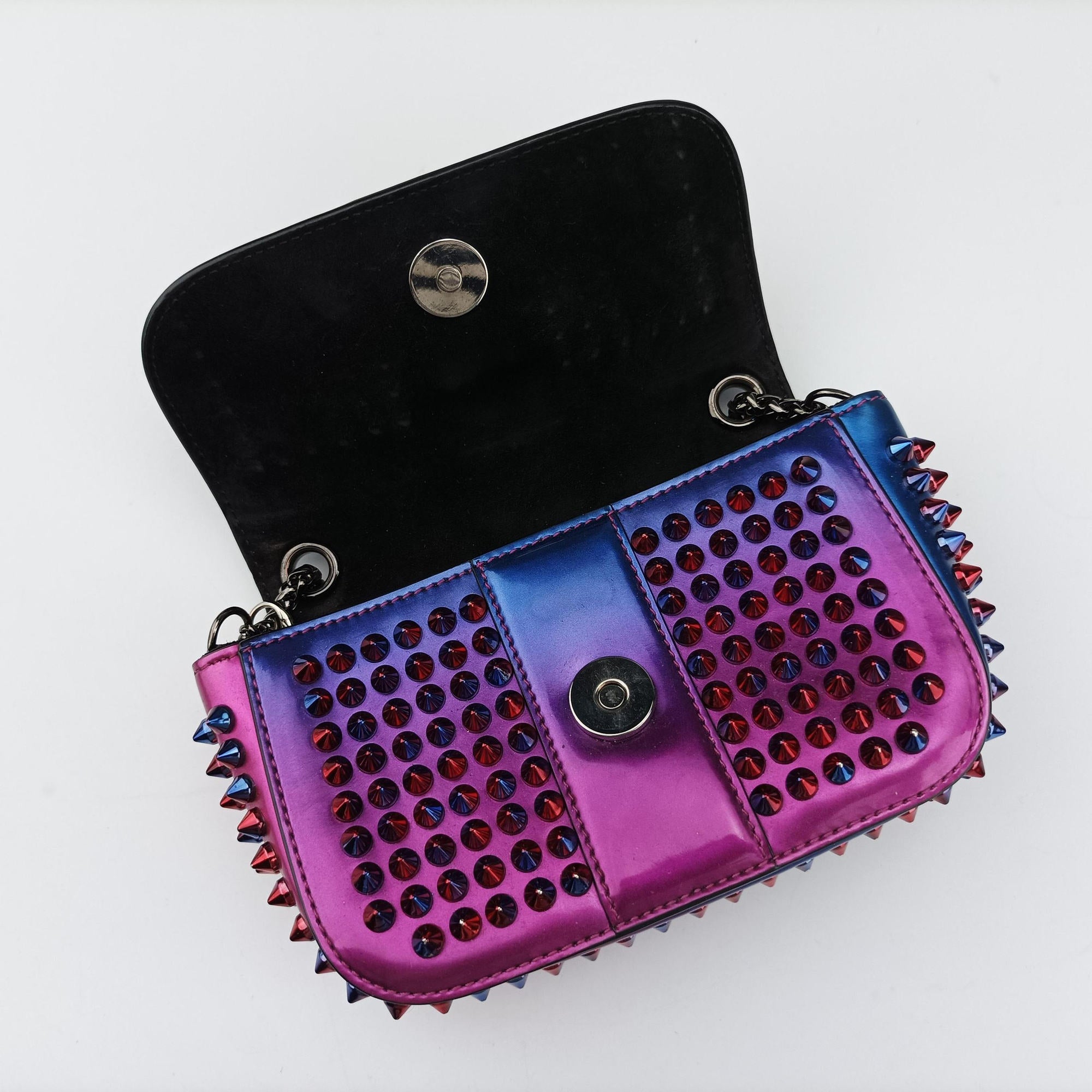 Pre-owned Christian Louboutin Sweet Charity Scarabe Spike Colorful Patent Leather 510463 shoulderbag | stylenewstar