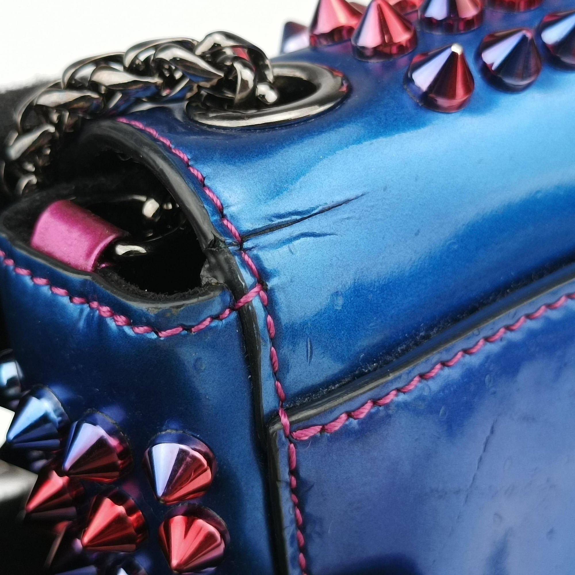 Pre-owned Christian Louboutin Sweet Charity Scarabe Spike Colorful Patent Leather 510463 shoulderbag | stylenewstar