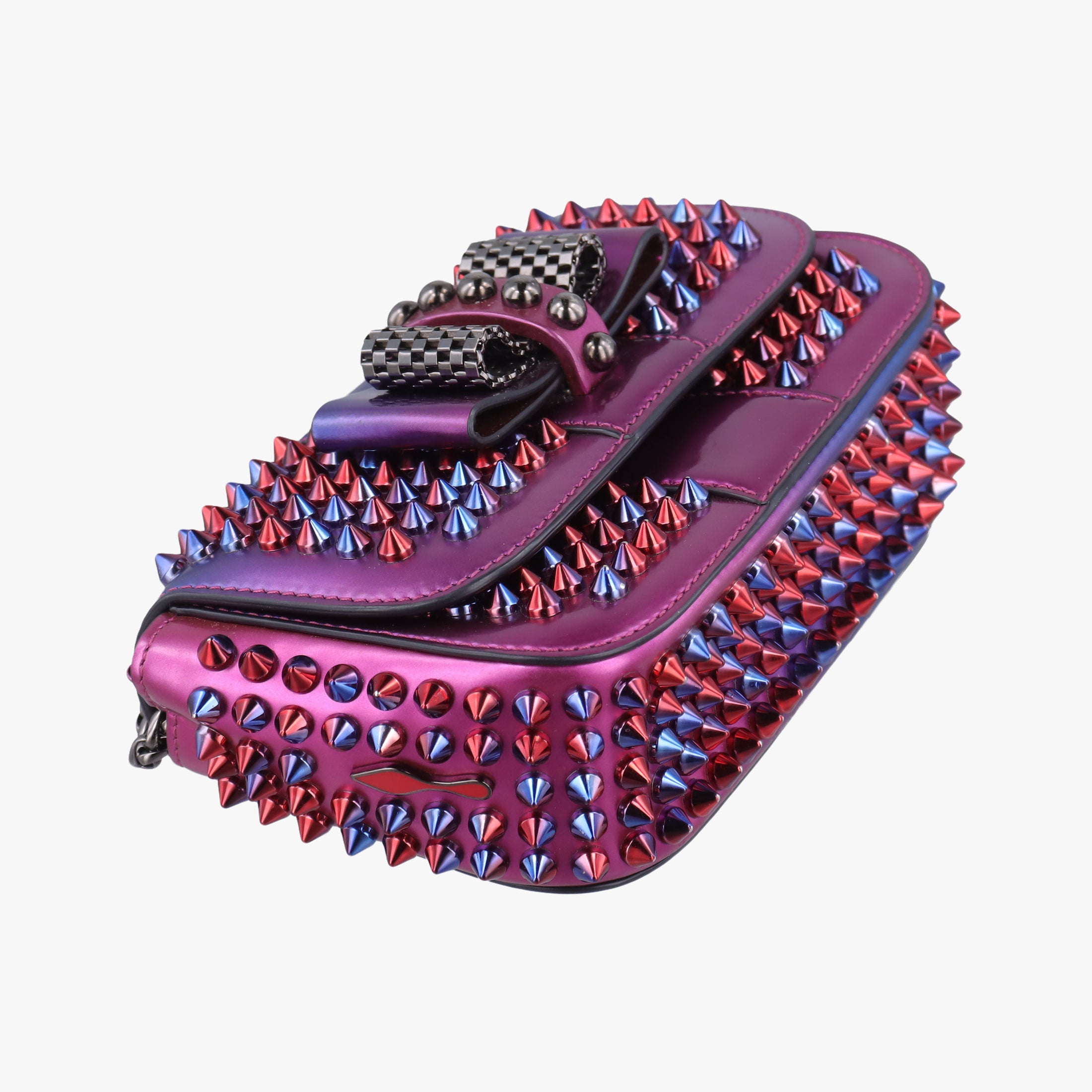 Pre-owned Christian Louboutin Sweet Charity Scarabe Spike Colorful Patent Leather 510463 shoulderbag | stylenewstar