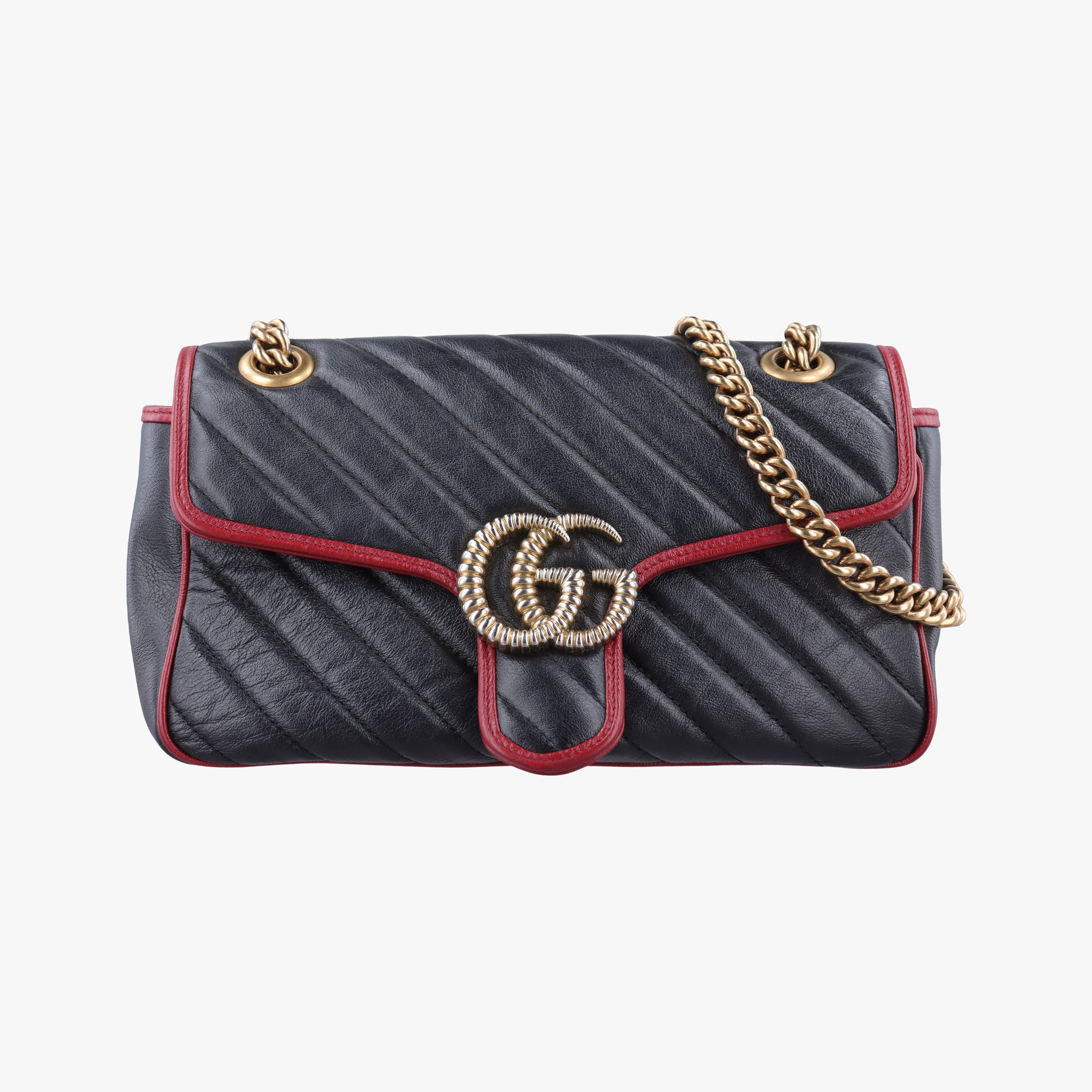 Pre-owned Gucci GG Marmont Black×red Leather 443497 shoulderbag | stylenewstar