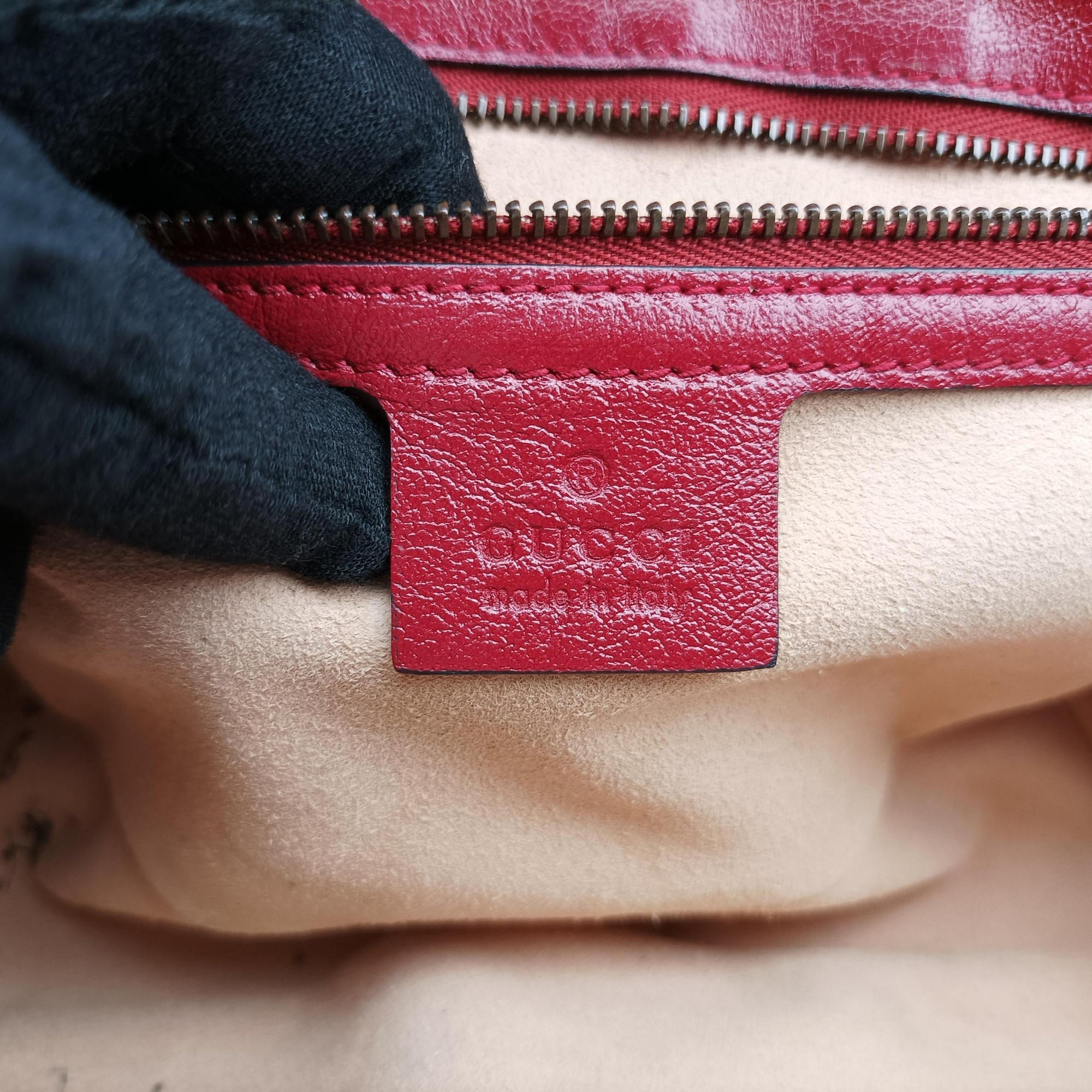 Pre-owned Gucci GG Marmont Black×red Leather 443497 shoulderbag | stylenewstar