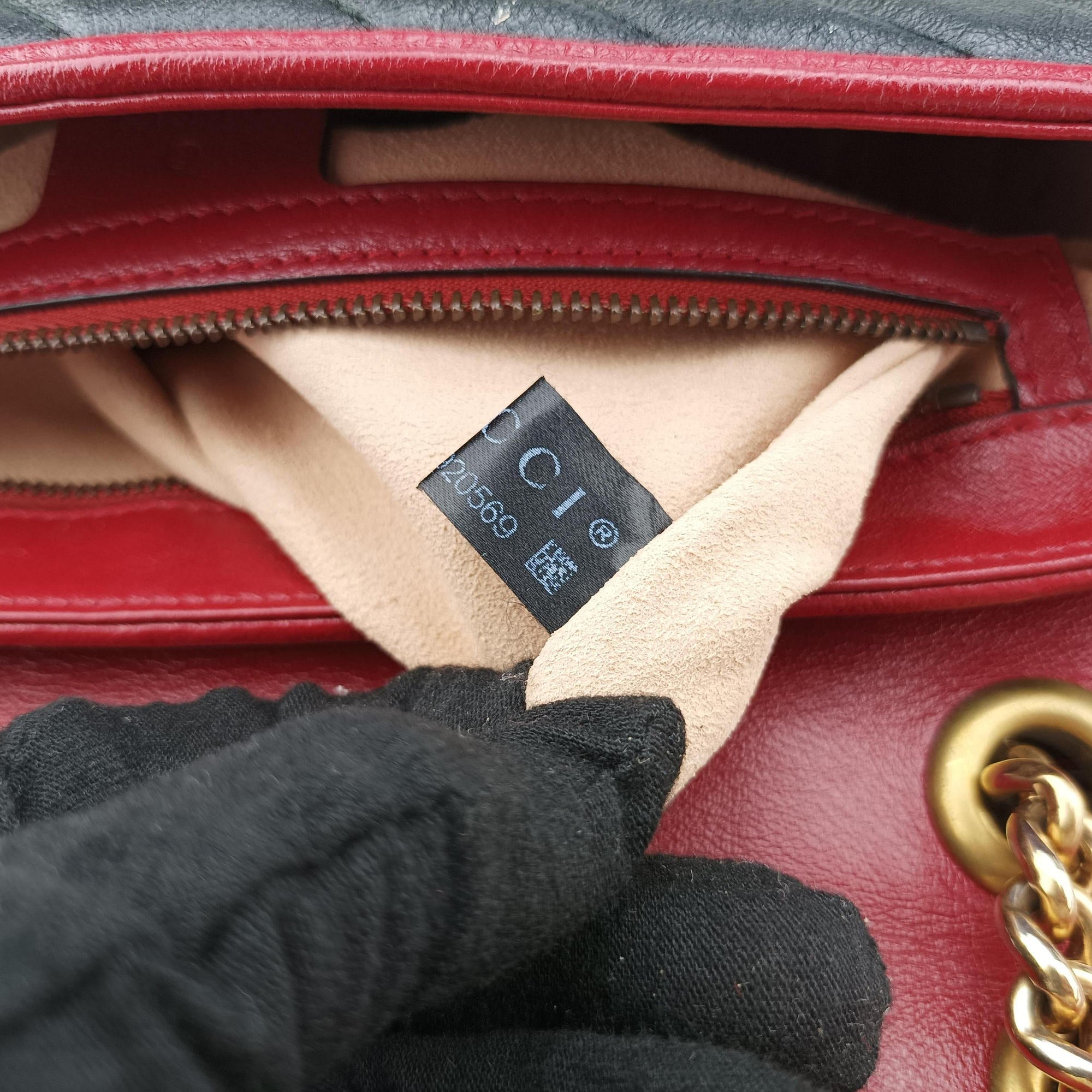 Pre-owned Gucci GG Marmont Black×red Leather 443497 shoulderbag | stylenewstar