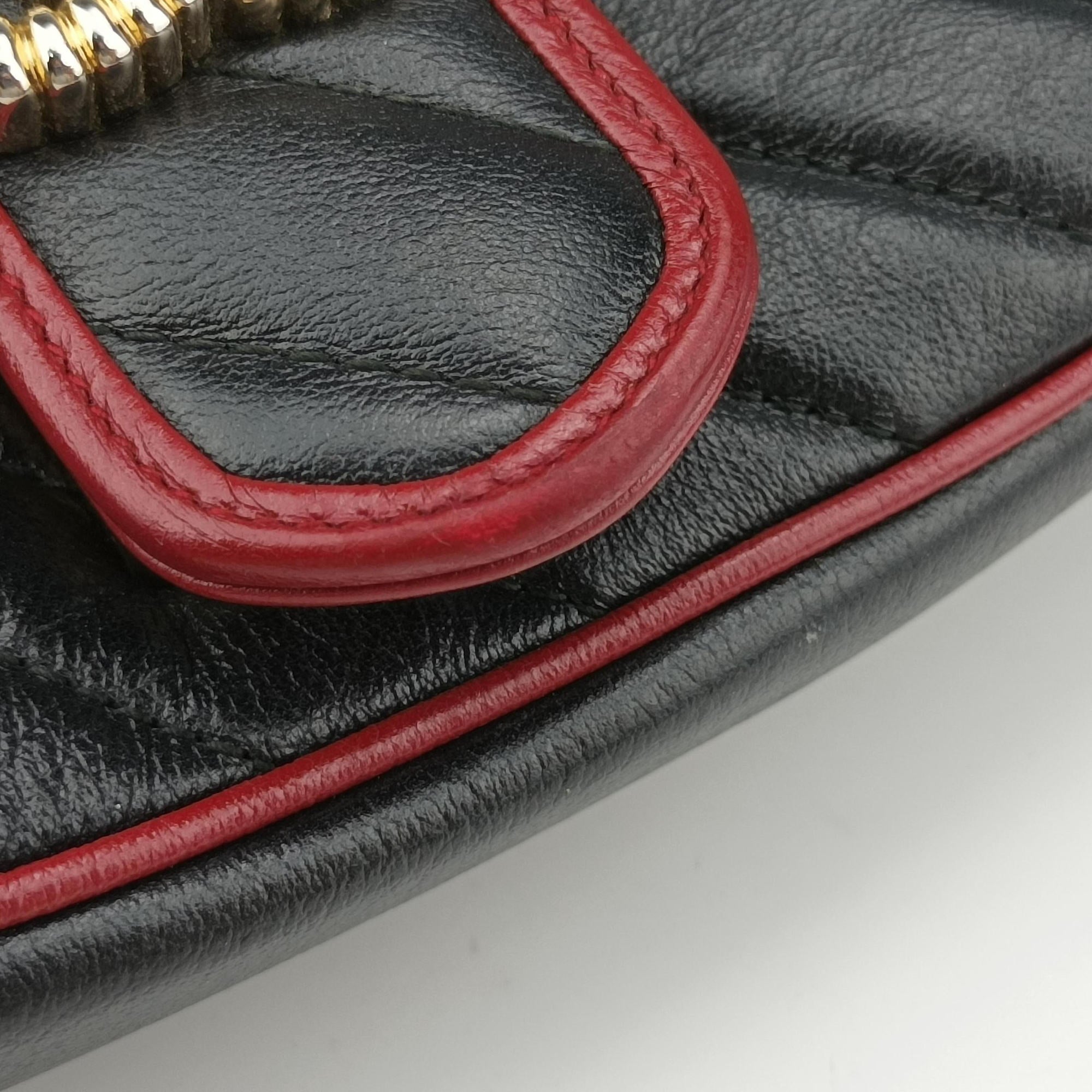 Pre-owned Gucci GG Marmont Black×red Leather 443497 shoulderbag | stylenewstar