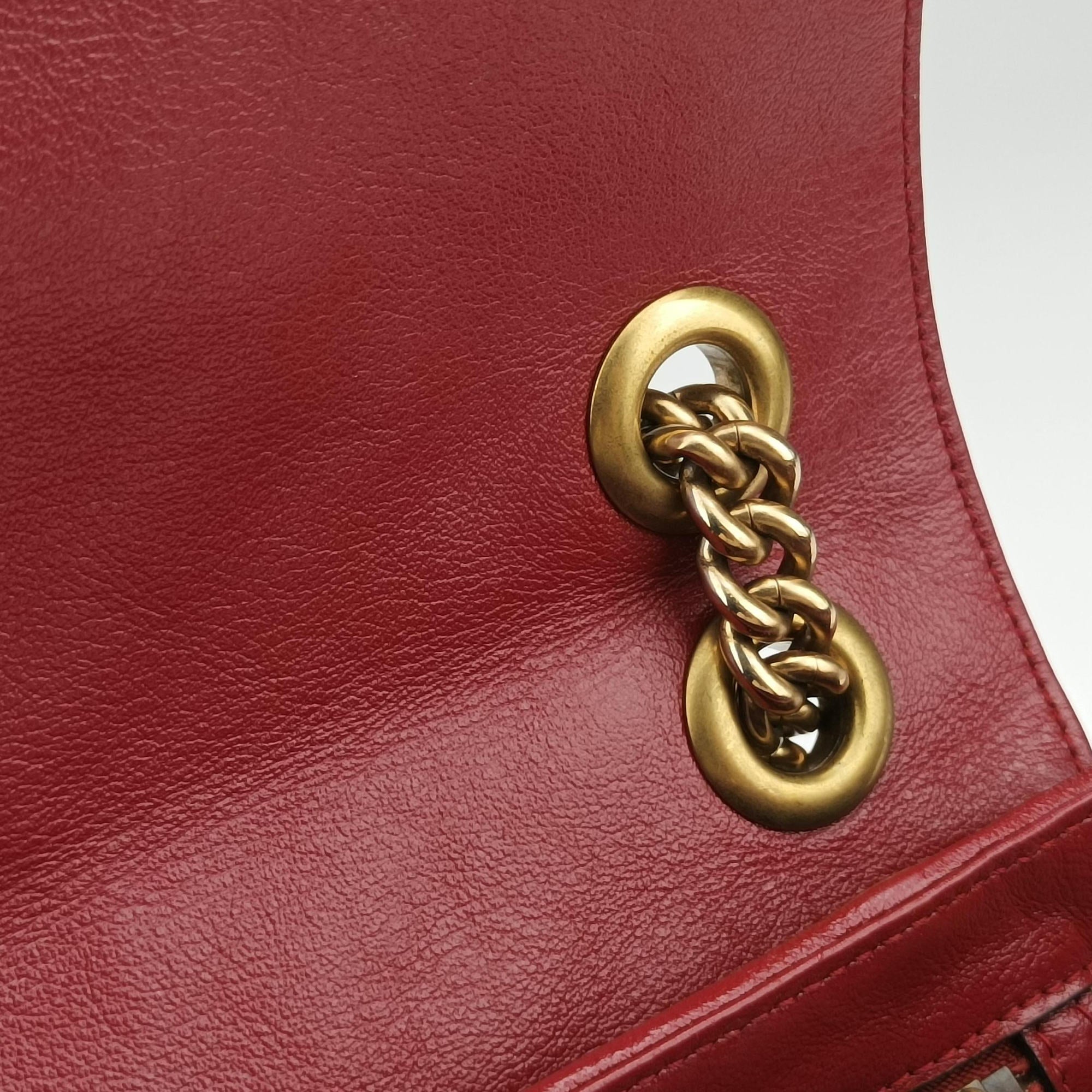 Pre-owned Gucci GG Marmont Black×red Leather 443497 shoulderbag | stylenewstar
