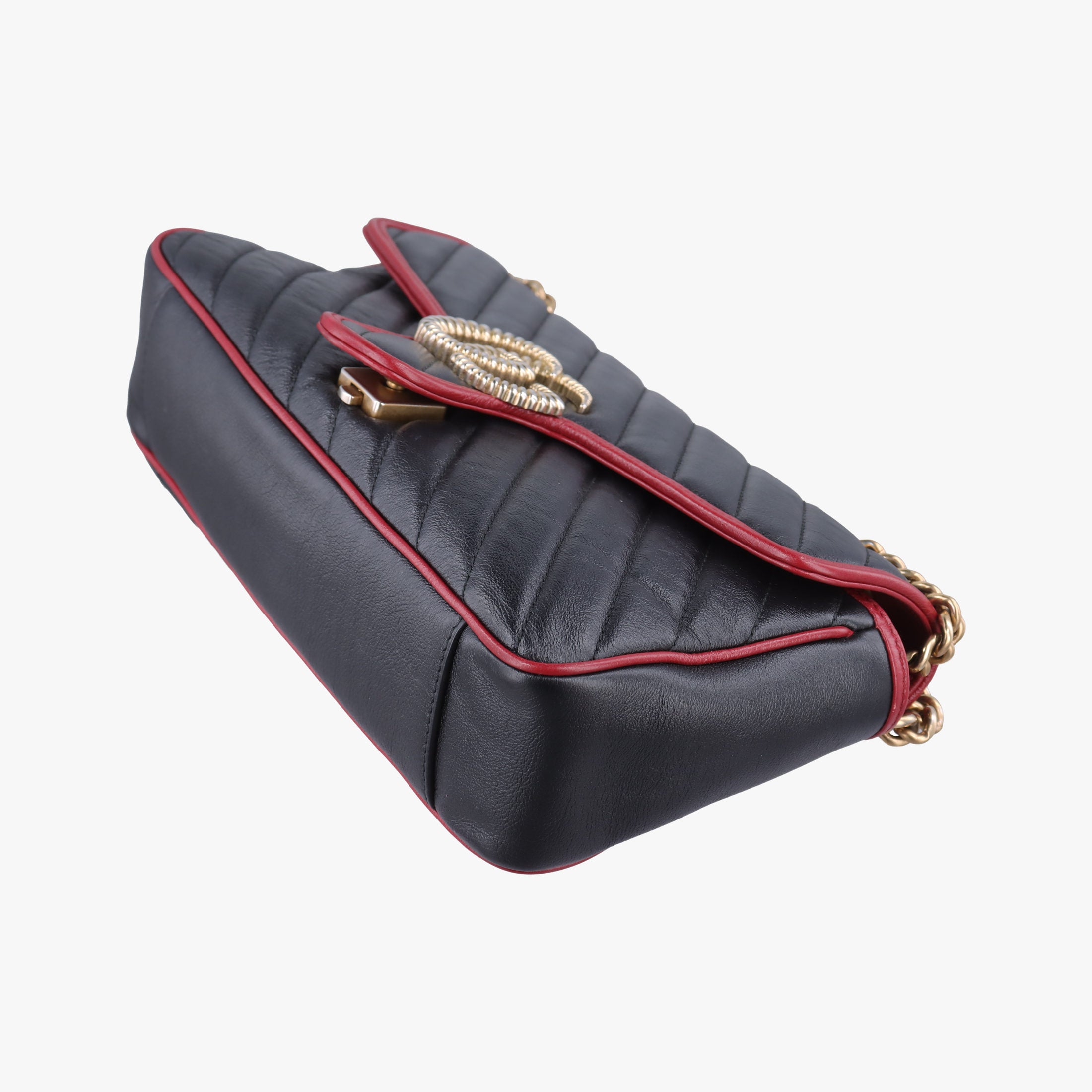Pre-owned Gucci GG Marmont Black×red Leather 443497 shoulderbag | stylenewstar