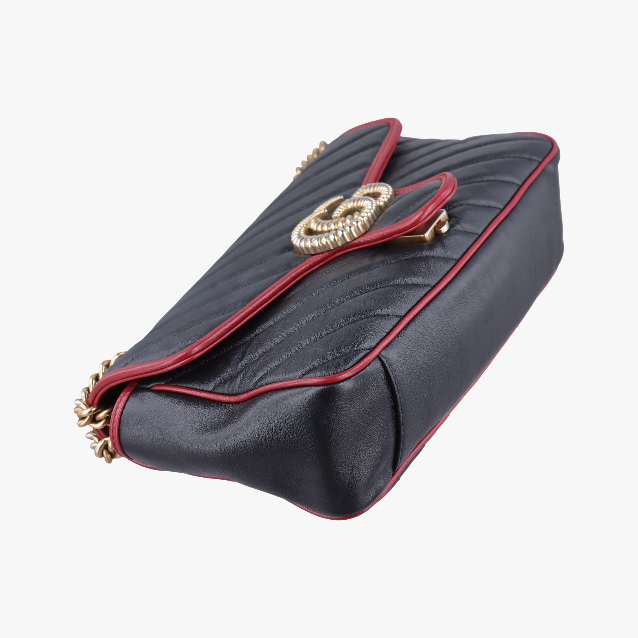 Pre-owned Gucci GG Marmont Black×red Leather 443497 shoulderbag | stylenewstar