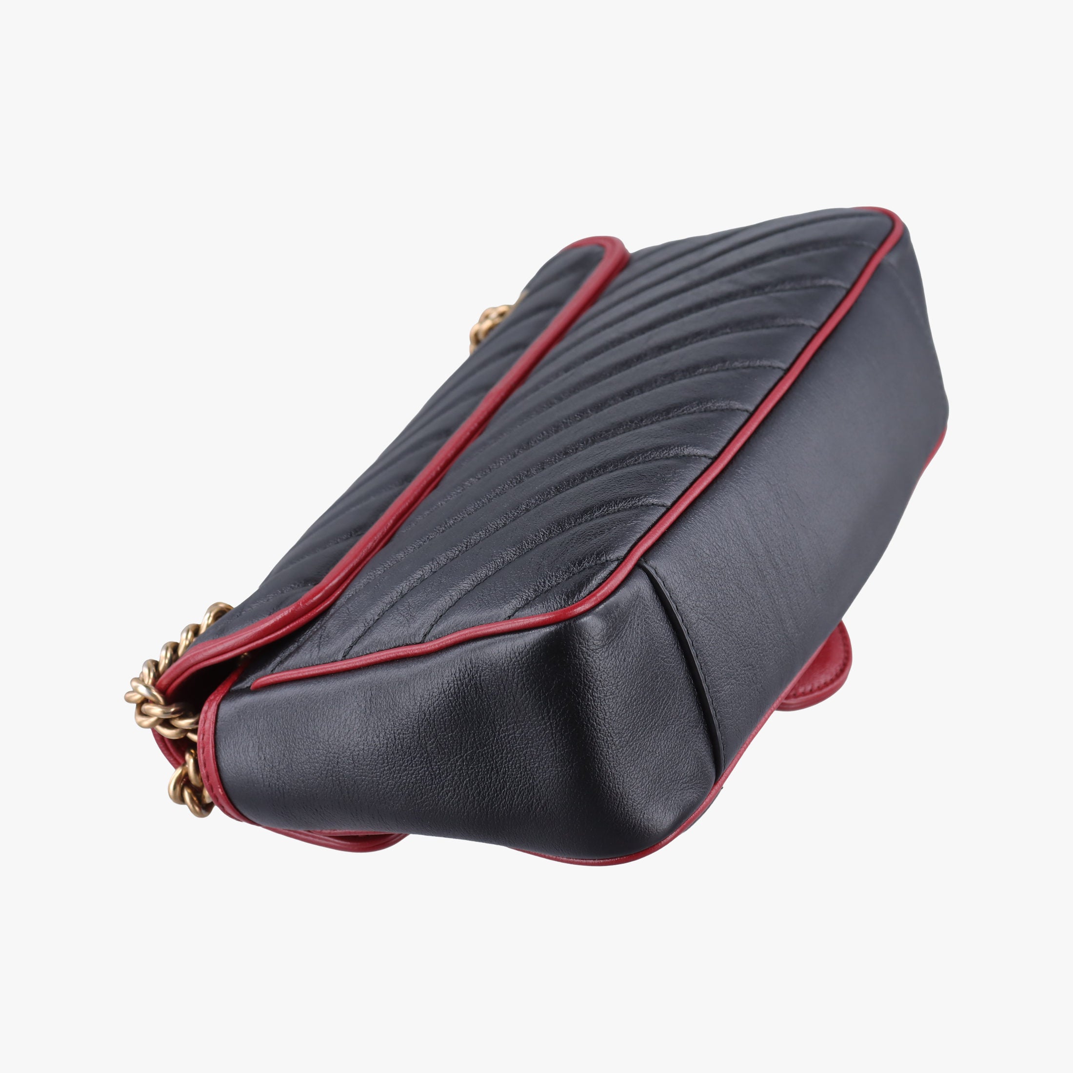 Pre-owned Gucci GG Marmont Black×red Leather 443497 shoulderbag | stylenewstar