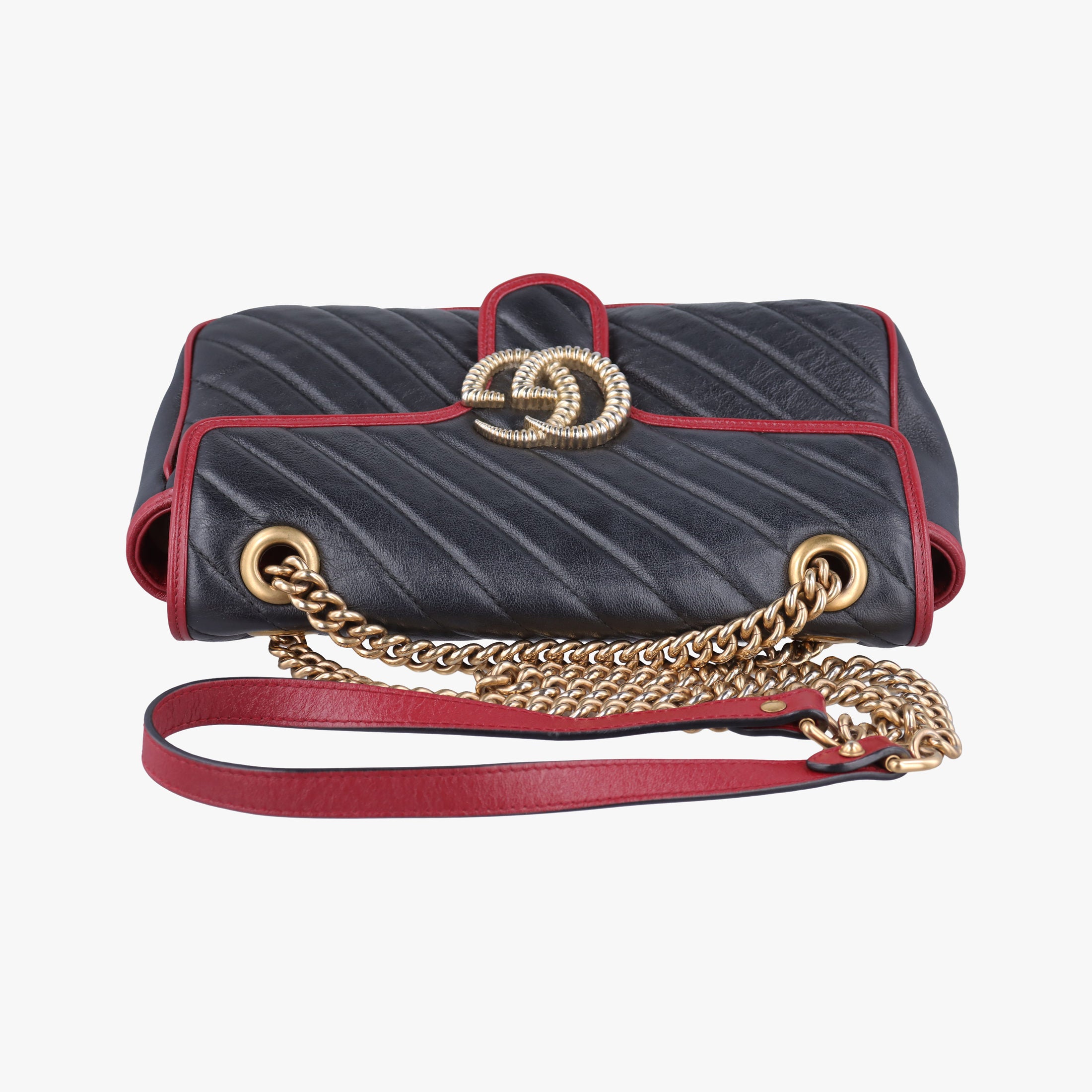 Pre-owned Gucci GG Marmont Black×red Leather 443497 shoulderbag | stylenewstar