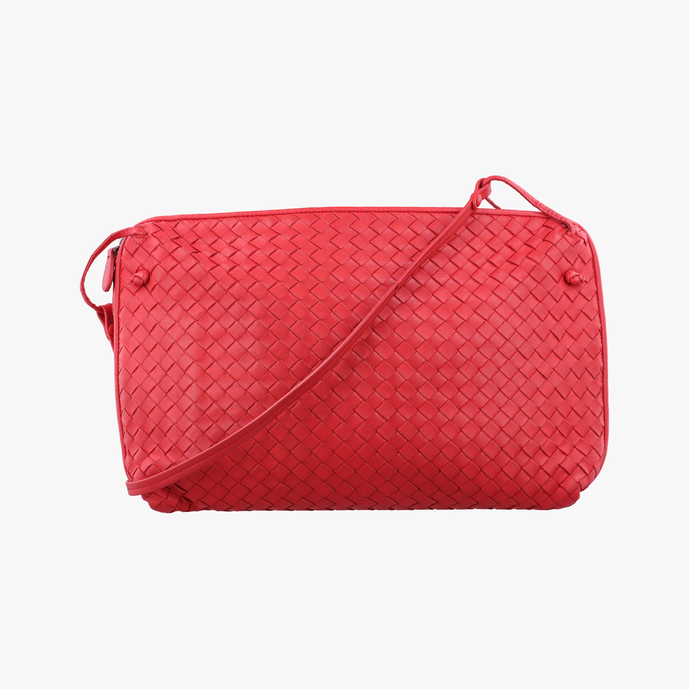 Pre-owned Bottega Veneta NODINI Intrecciato Red lambskin  shoulderbag | stylenewstar