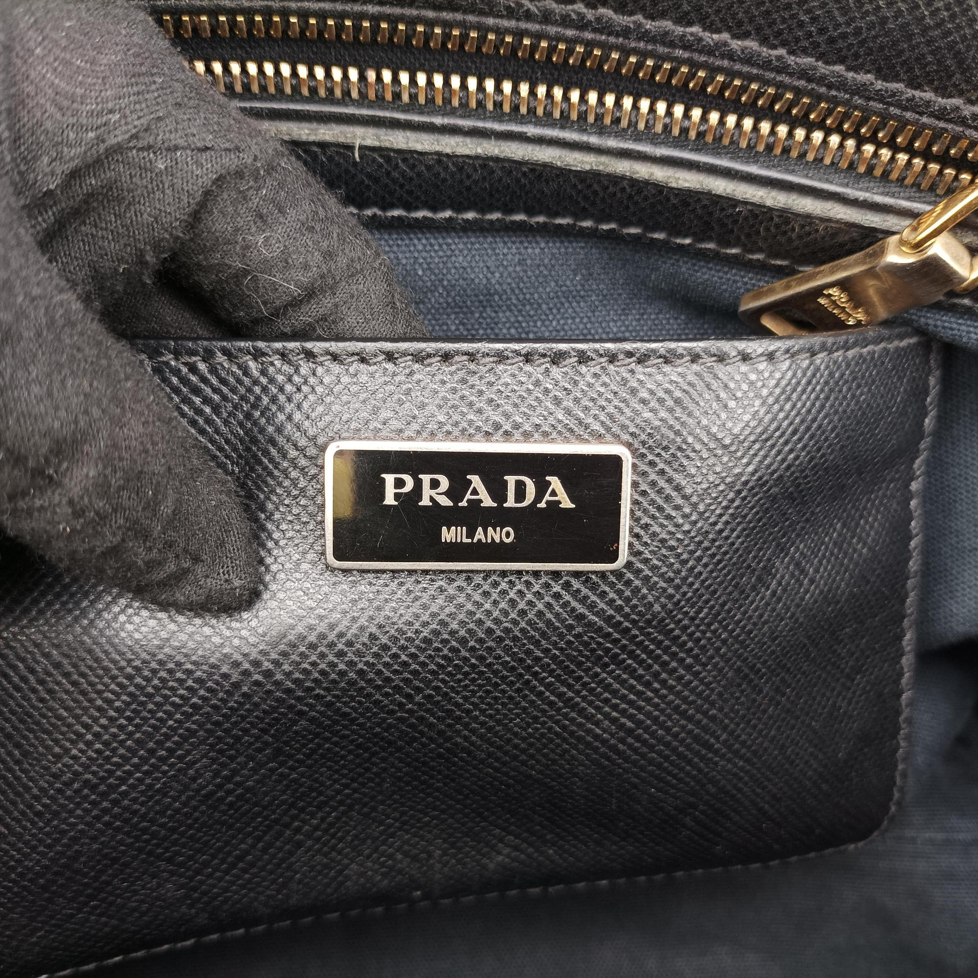 Pre-owned Prada Double Zip Convertible Tote Black×Blue Saffiano Leather×Leather  shoulderbag | stylenewstar