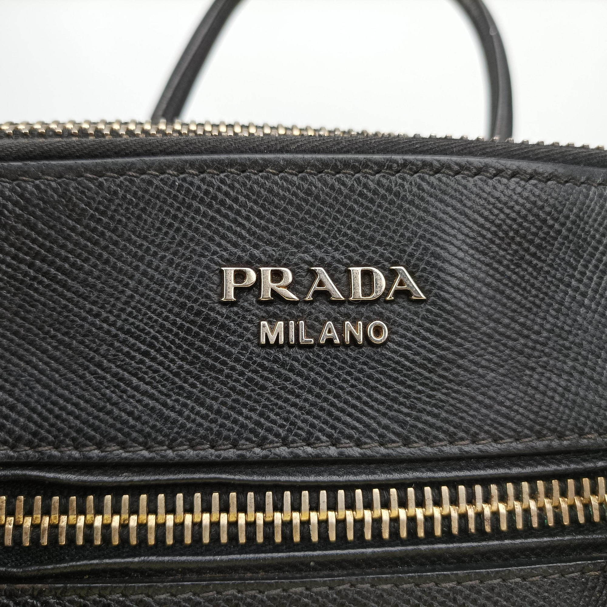 Pre-owned Prada Double Zip Convertible Tote Black×Blue Saffiano Leather×Leather  shoulderbag | stylenewstar