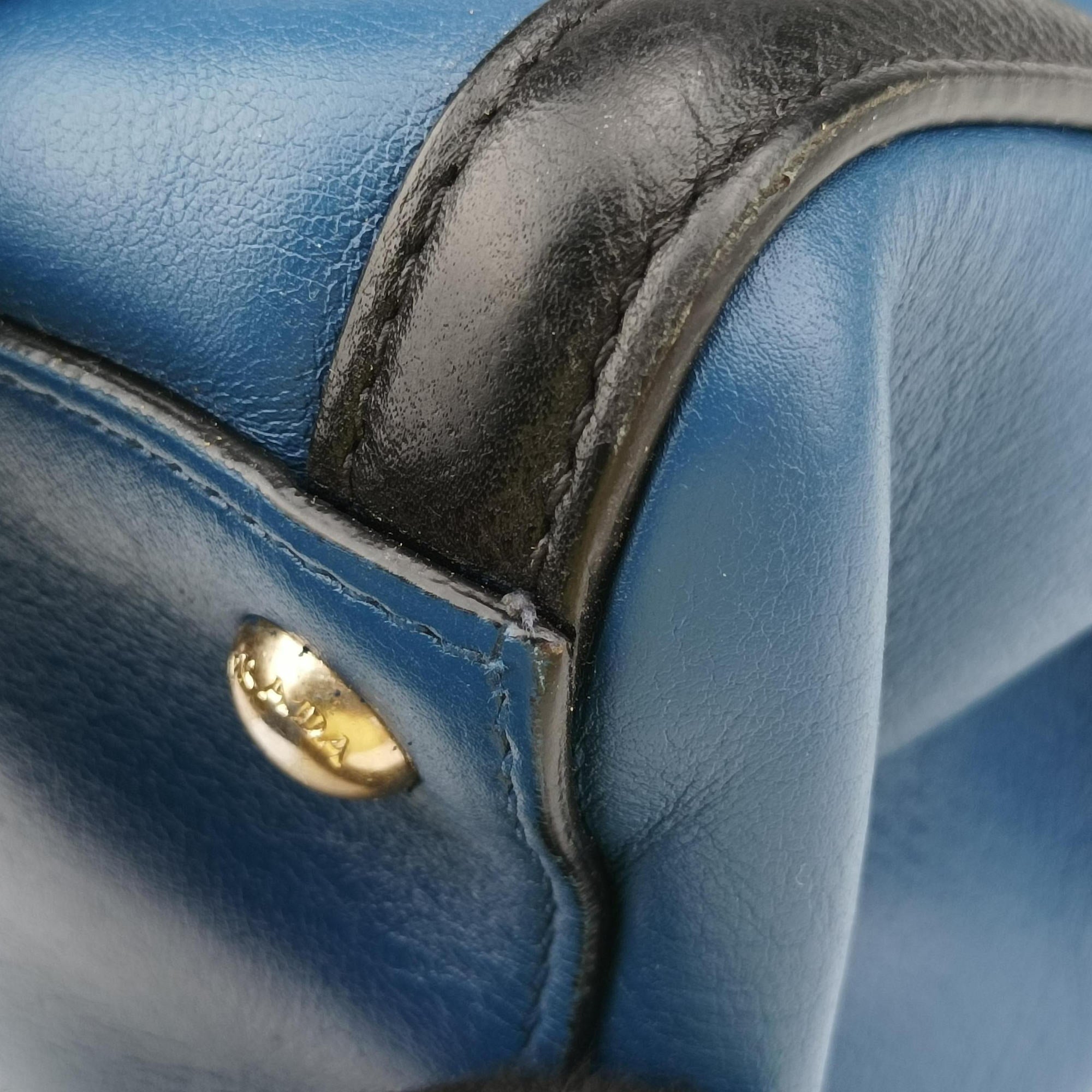 Pre-owned Prada Double Zip Convertible Tote Black×Blue Saffiano Leather×Leather  shoulderbag | stylenewstar