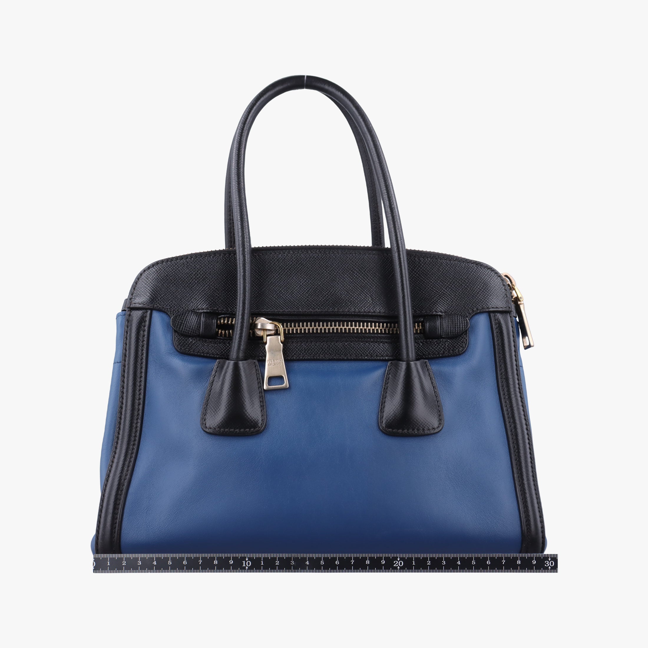 Pre-owned Prada Double Zip Convertible Tote Black×Blue Saffiano Leather×Leather  shoulderbag | stylenewstar