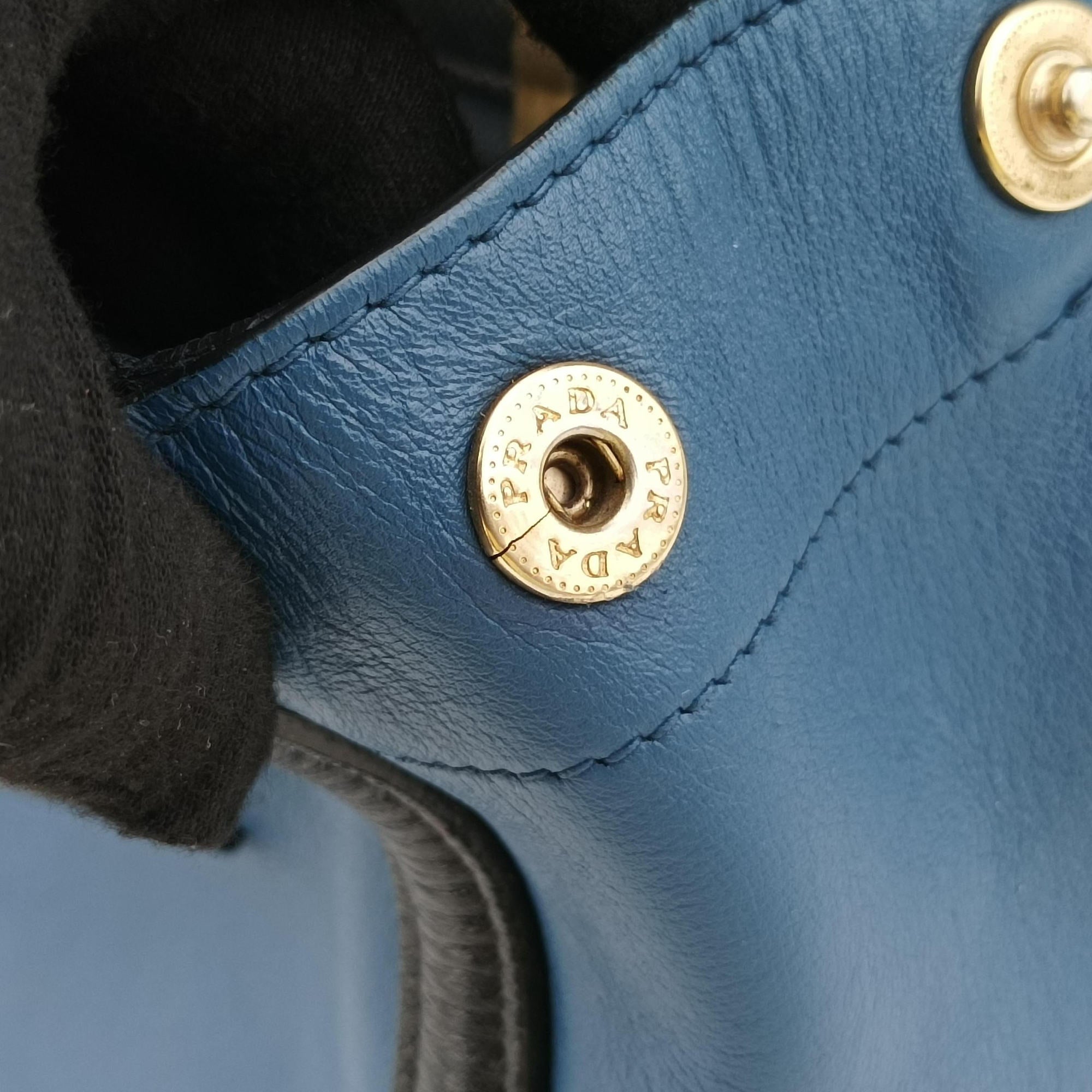 Pre-owned Prada Double Zip Convertible Tote Black×Blue Saffiano Leather×Leather  shoulderbag | stylenewstar