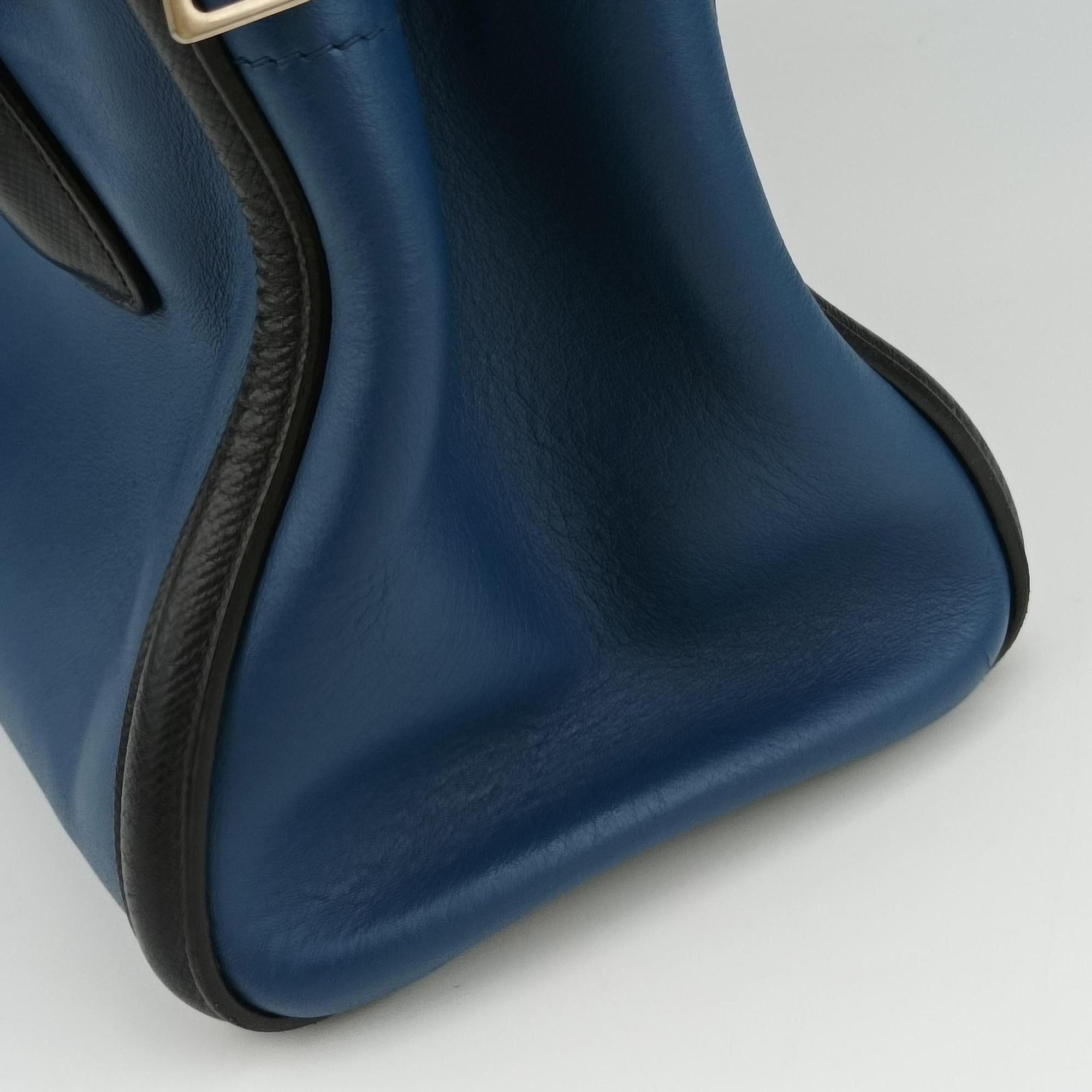 Pre-owned Prada Double Zip Convertible Tote Black×Blue Saffiano Leather×Leather  shoulderbag | stylenewstar