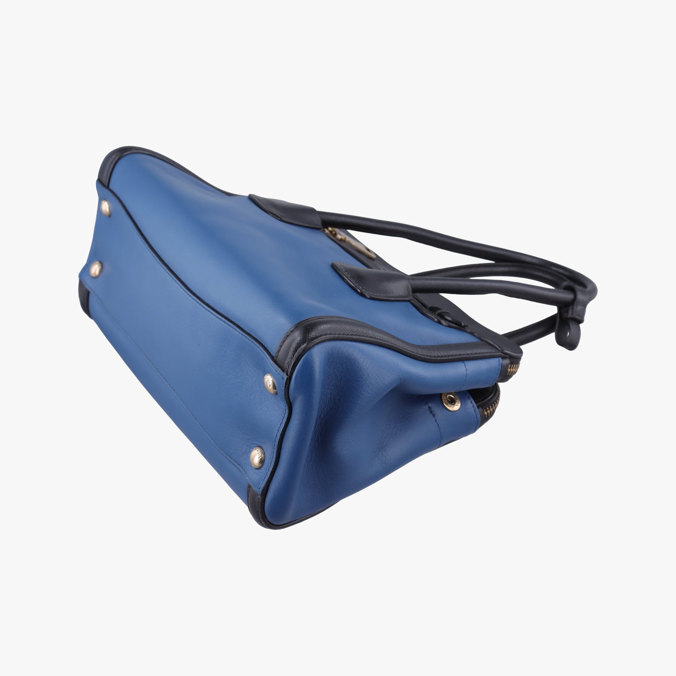 Pre-owned Prada Double Zip Convertible Tote Black×Blue Saffiano Leather×Leather  shoulderbag | stylenewstar