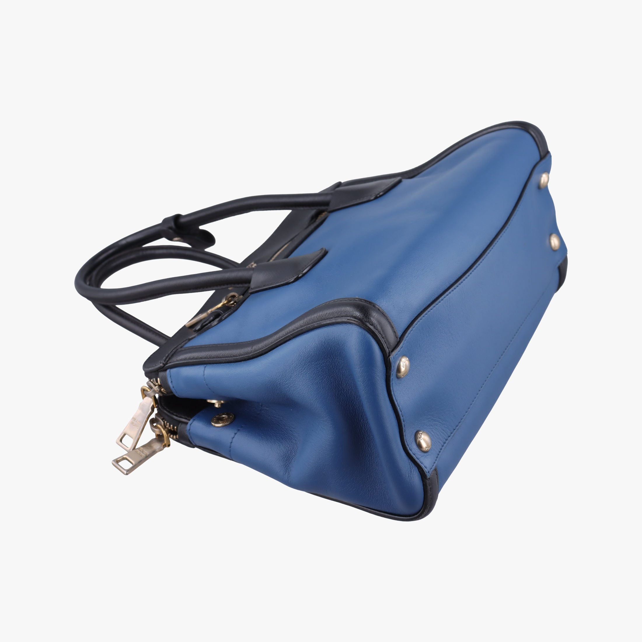 Pre-owned Prada Double Zip Convertible Tote Black×Blue Saffiano Leather×Leather  shoulderbag | stylenewstar