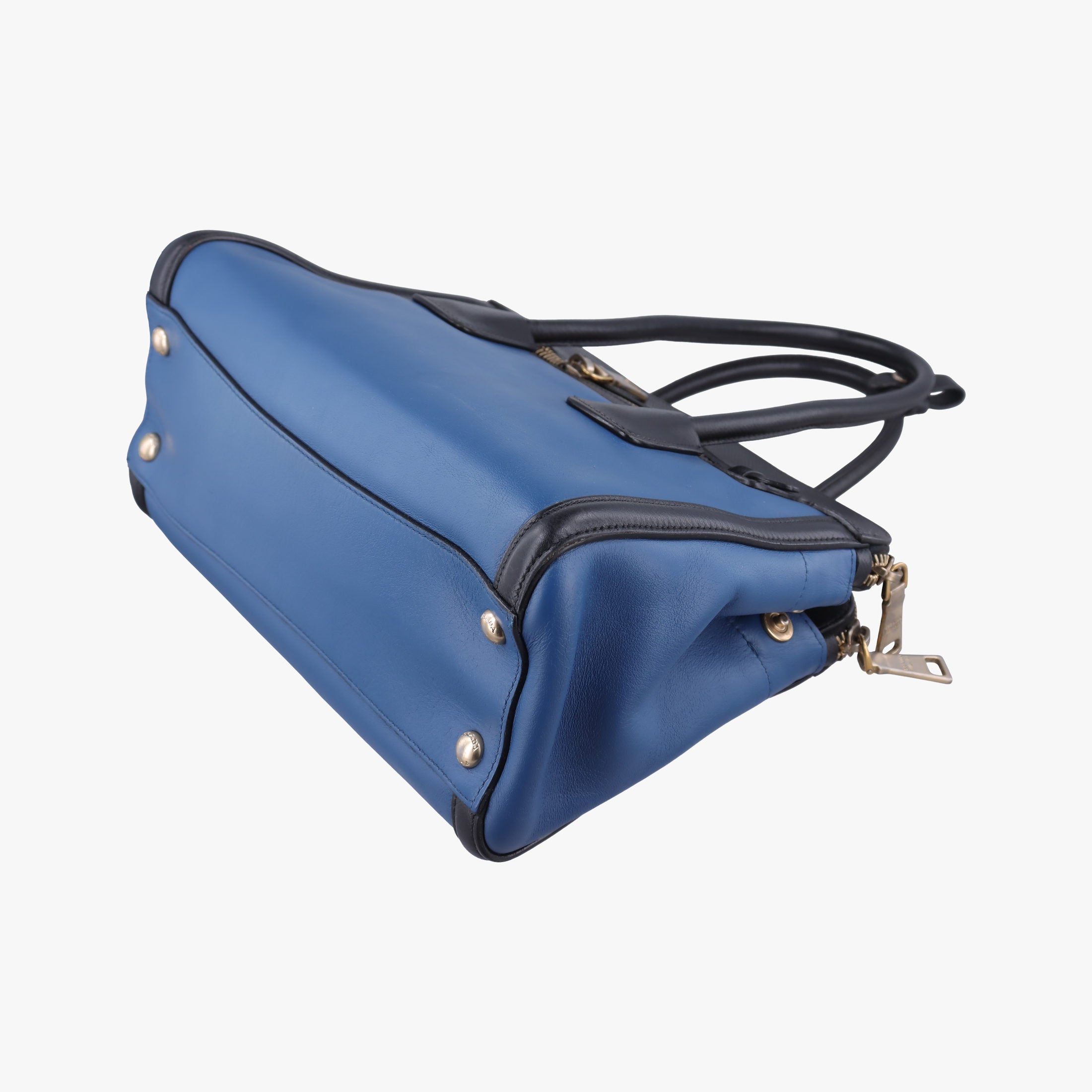 Pre-owned Prada Double Zip Convertible Tote Black×Blue Saffiano Leather×Leather  shoulderbag | stylenewstar