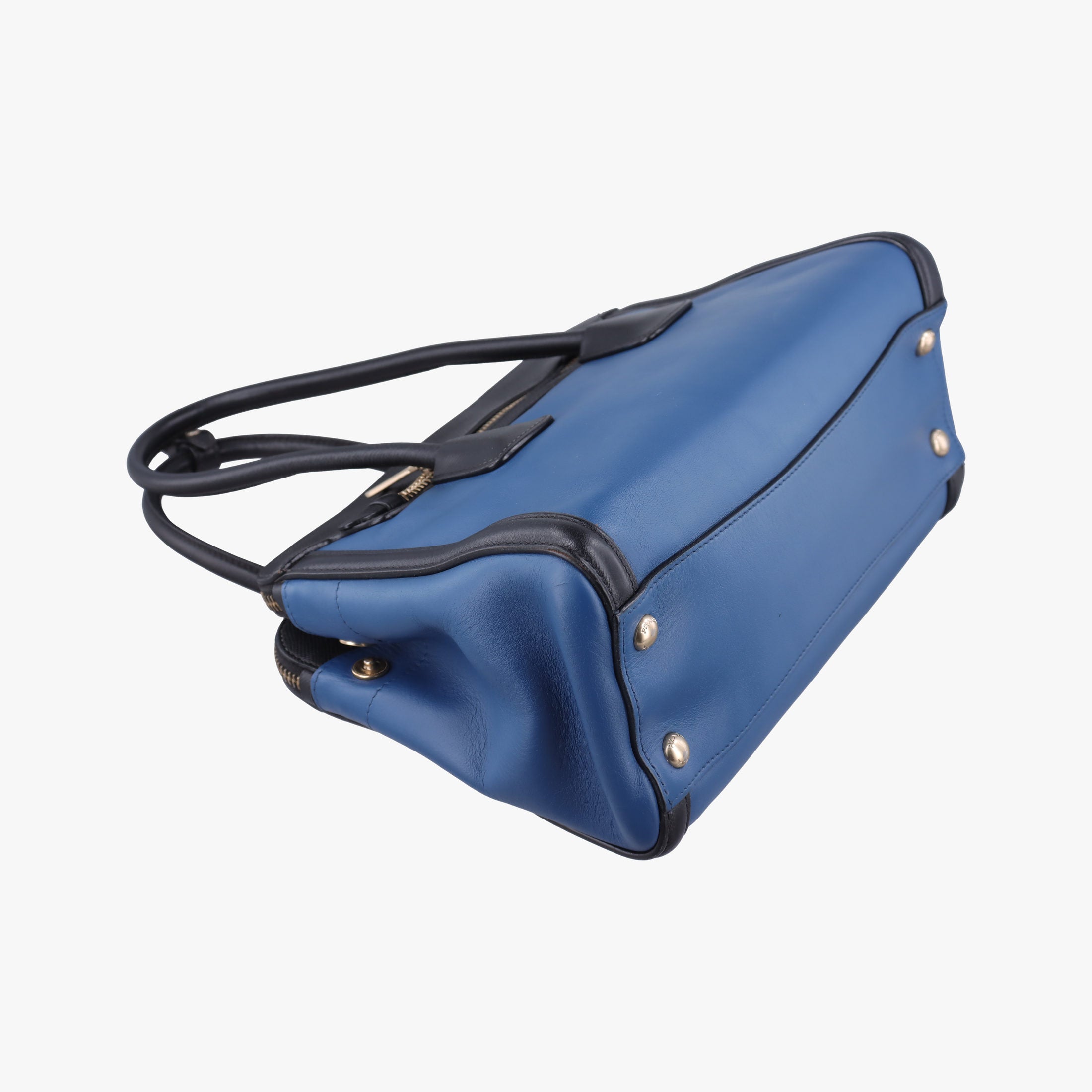 Pre-owned Prada Double Zip Convertible Tote Black×Blue Saffiano Leather×Leather  shoulderbag | stylenewstar