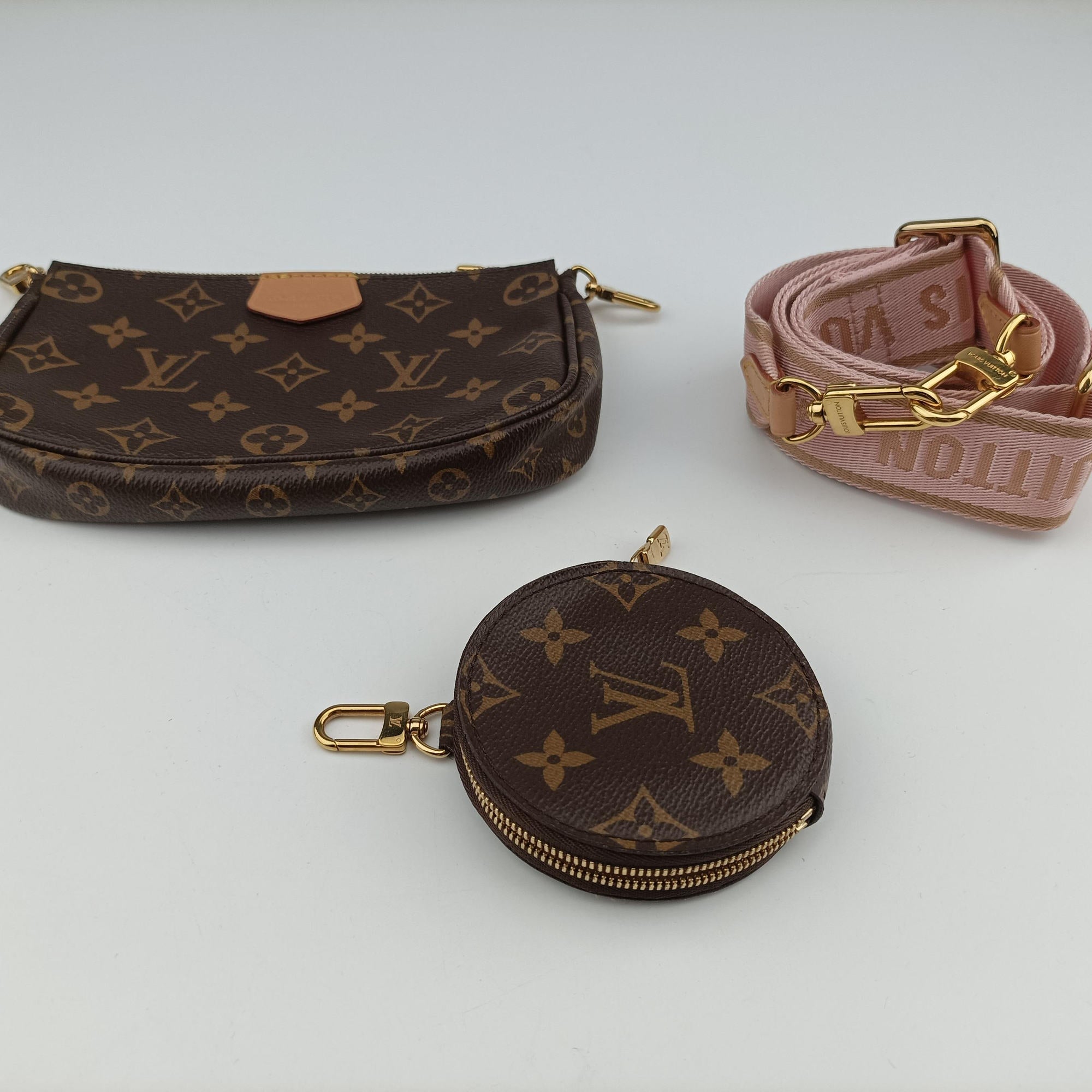 Pre-owned Louis Vuitton MULTI POCHETTE ACCESSOIRES MARRON×ROSE CLAIRE Monogram Canvas M44840 shoulderbag | stylenewstar