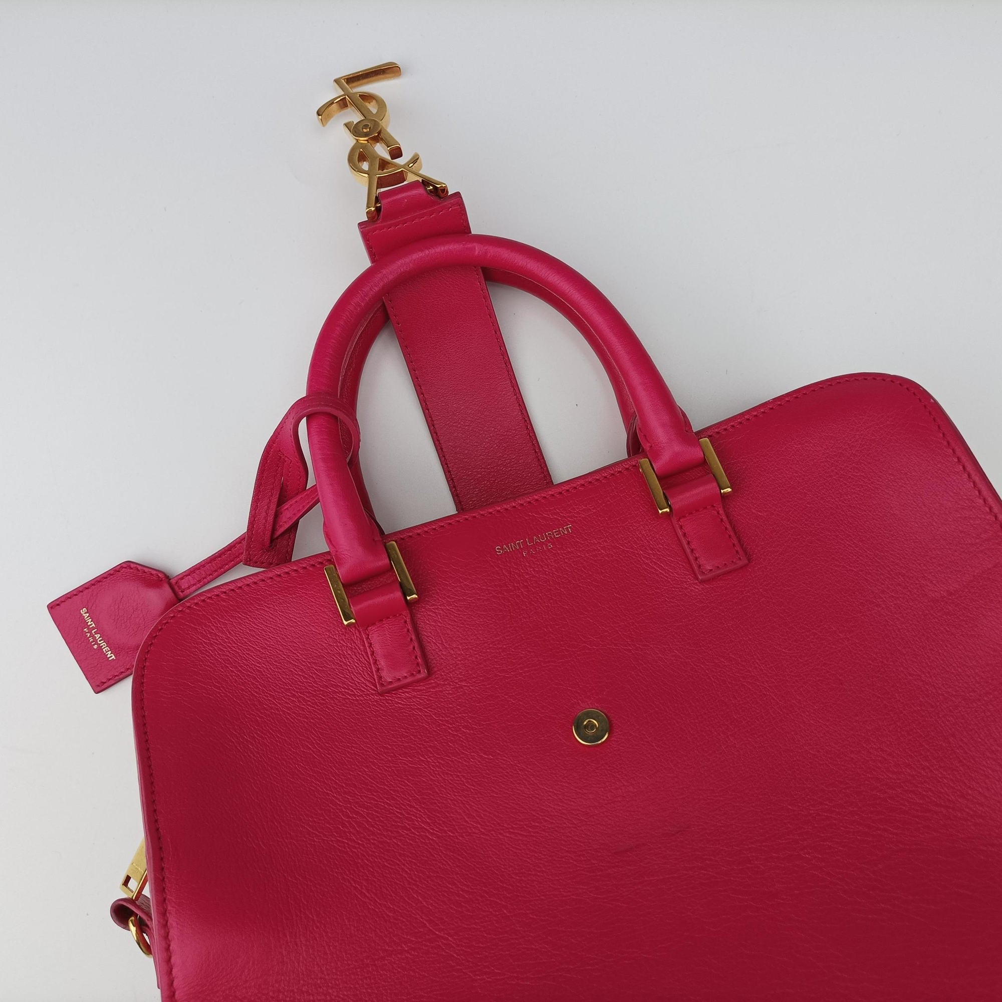 Pre-owned Yves Saint Laurent baby cabas Rose Leather 372087 shoulderbag | stylenewstar