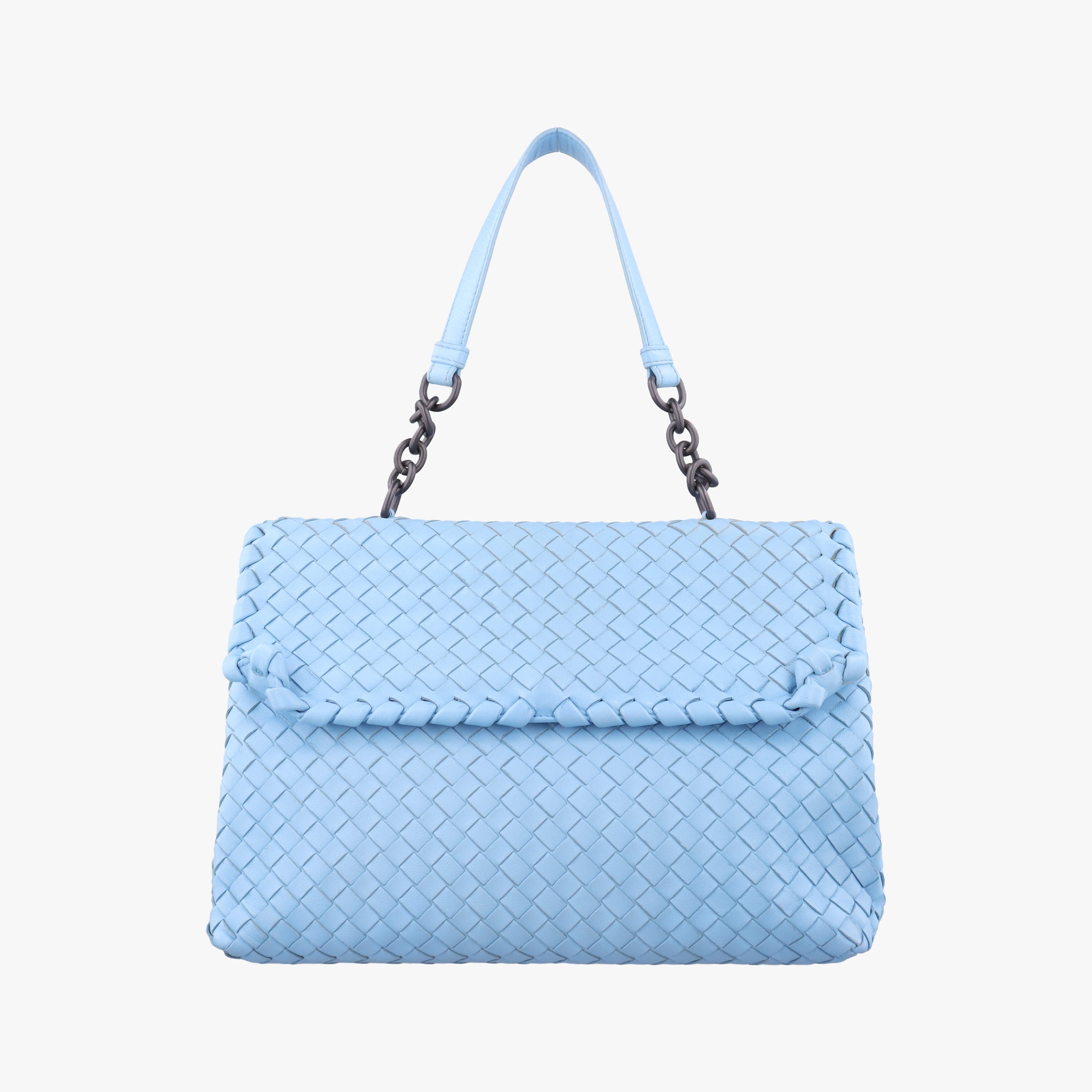 Pre-owned Bottega Veneta Intrecciato Olimpia Blue lambskin  shoulderbag | stylenewstar