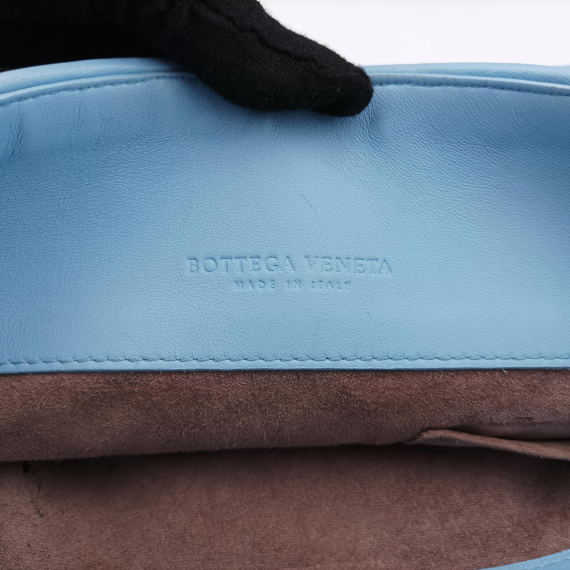 Pre-owned Bottega Veneta Intrecciato Olimpia Blue lambskin  shoulderbag | stylenewstar