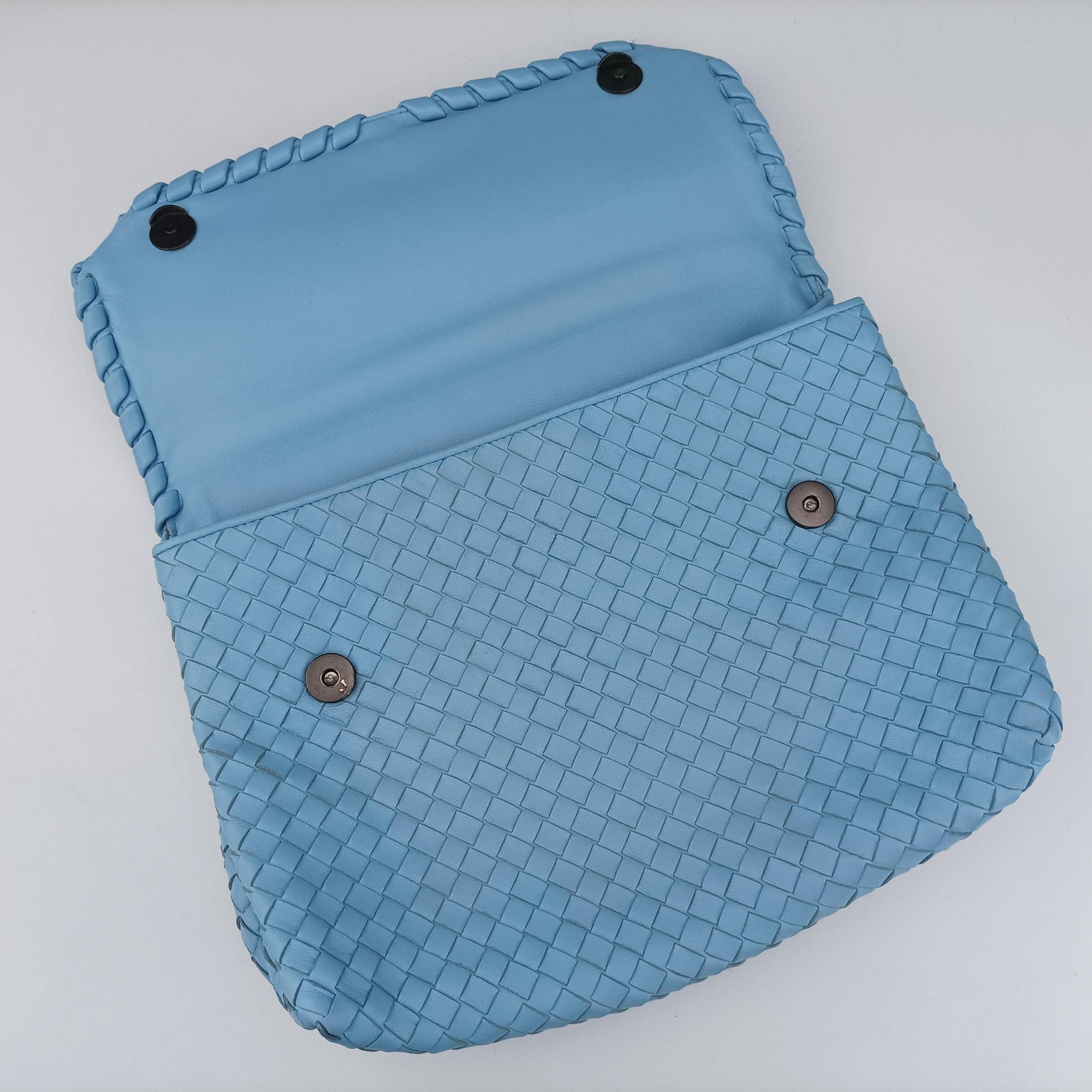 Pre-owned Bottega Veneta Intrecciato Olimpia Blue lambskin  shoulderbag | stylenewstar