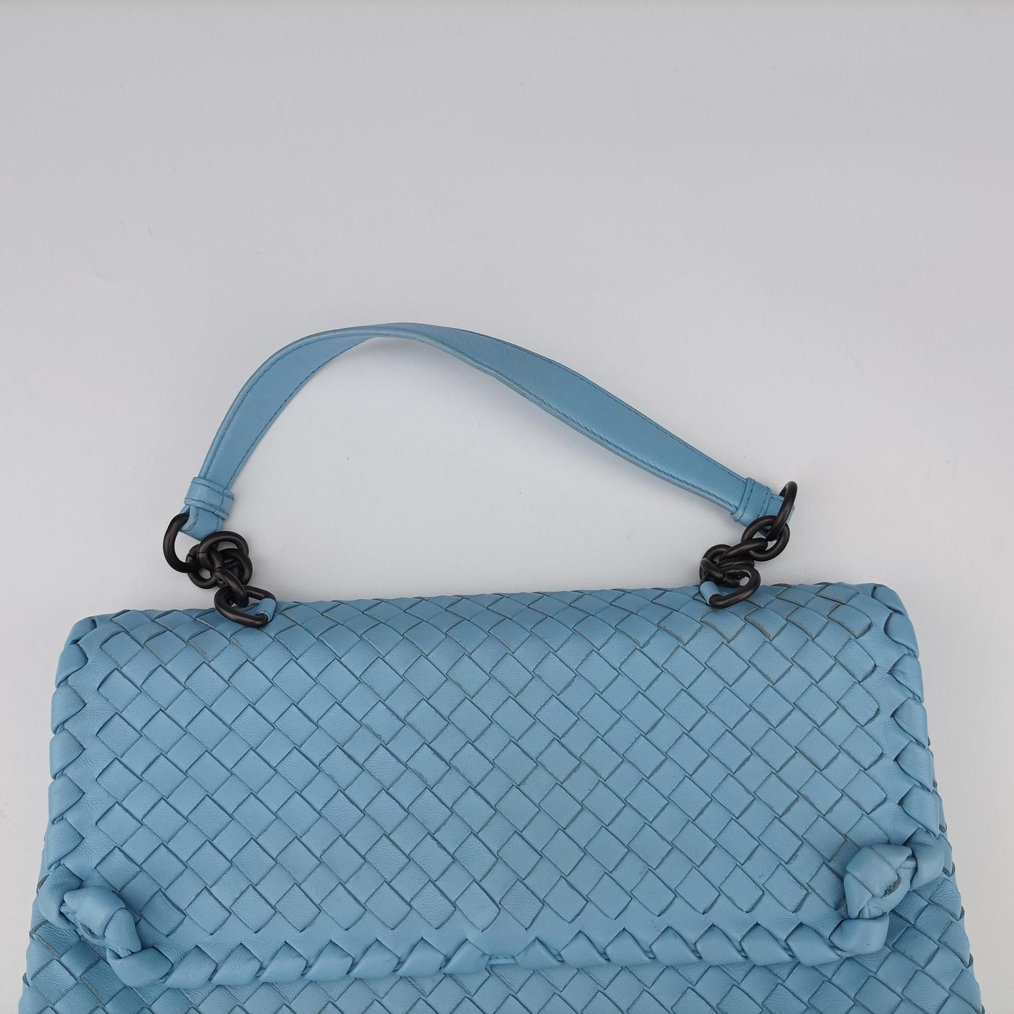 Pre-owned Bottega Veneta Intrecciato Olimpia Blue lambskin  shoulderbag | stylenewstar