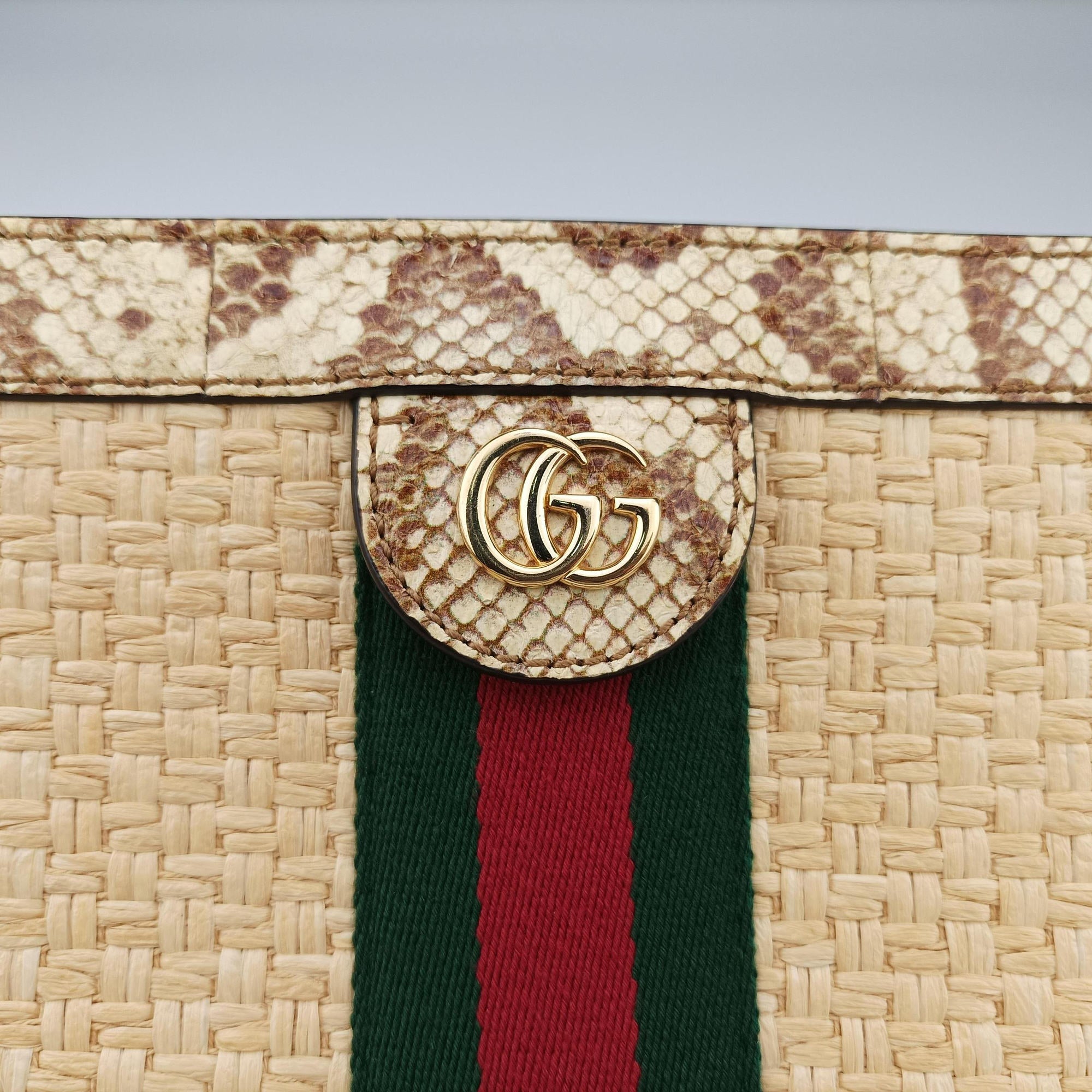 Pre-owned Gucci Ophidia Multicolour straw 503877 shoulderbag | stylenewstar