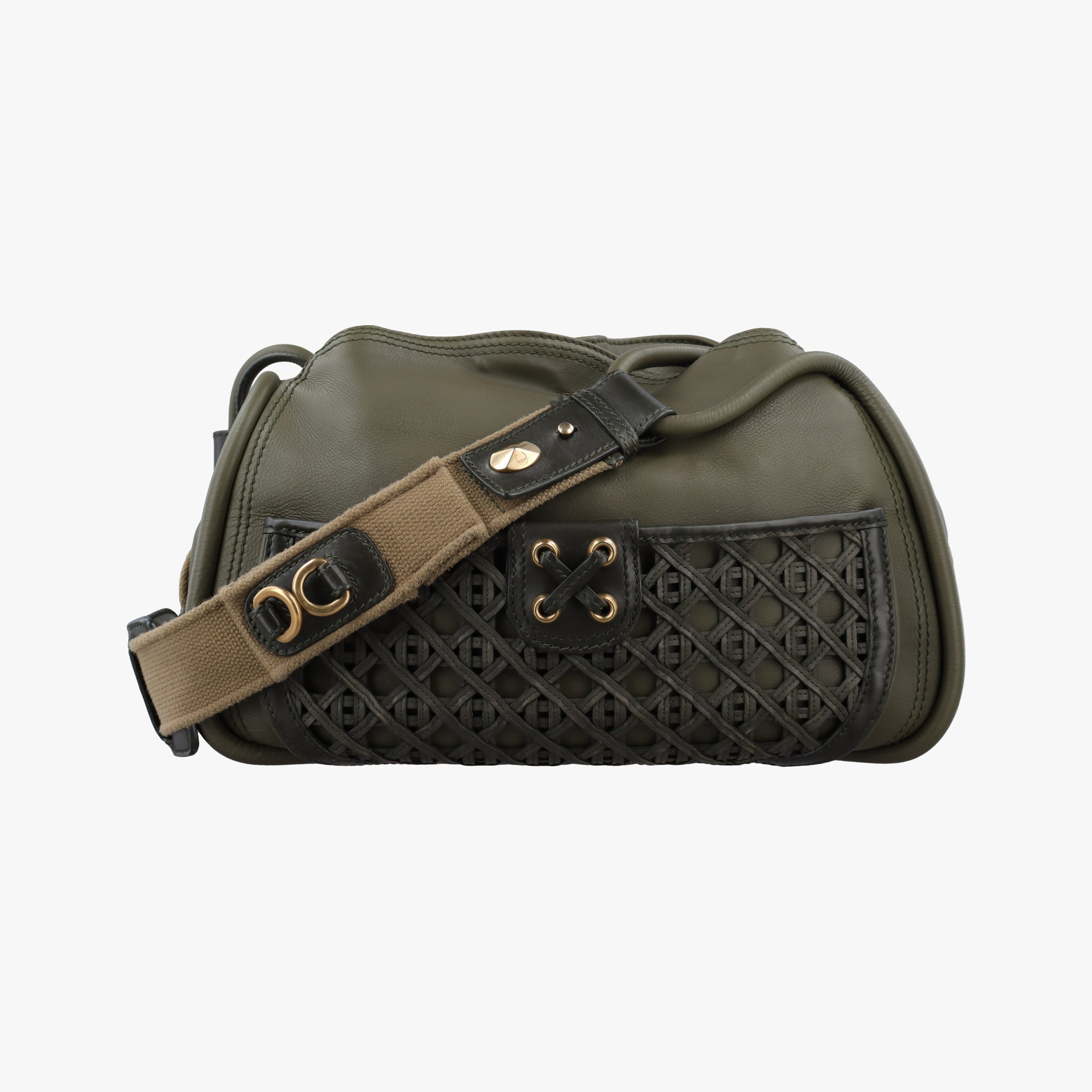 Secondhand Christian Dior Lattice Messenger Green leather  handbag | stylenewstar