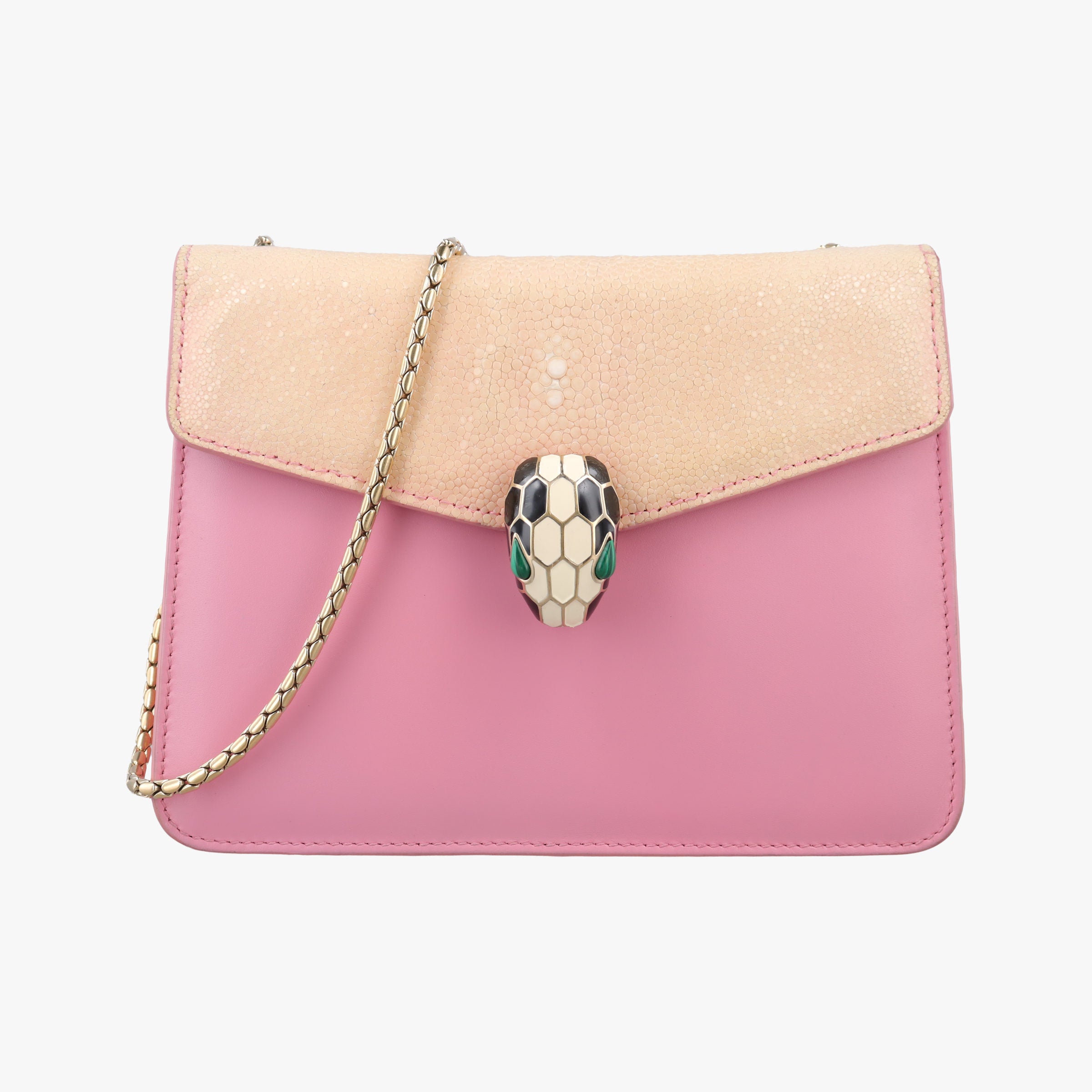 Pre-owned Bvlgari Serpenti Beige × Pink Galuchat Skin×Leather  shoulderbag | stylenewstar