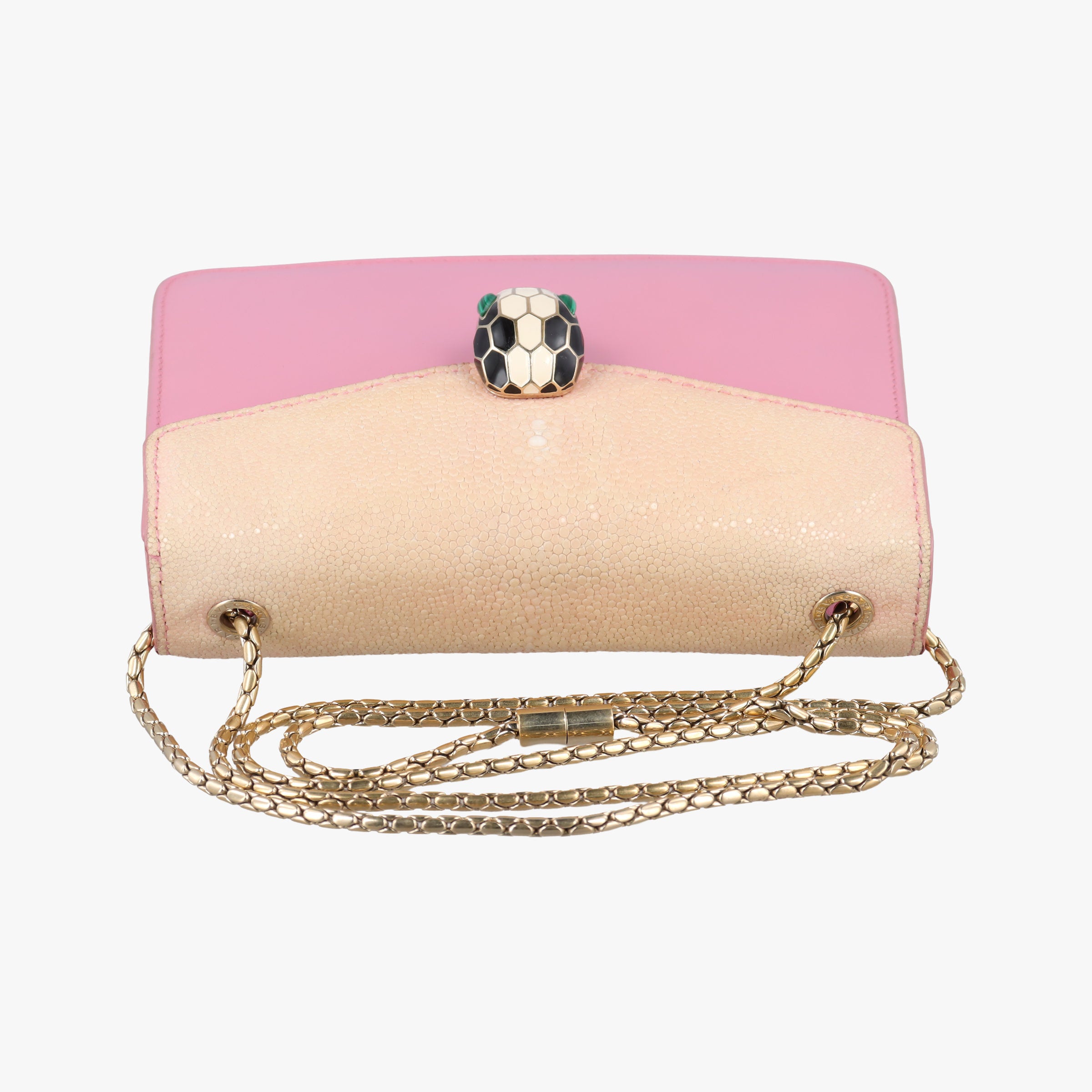 Pre-owned Bvlgari Serpenti Beige × Pink Galuchat Skin×Leather  shoulderbag | stylenewstar