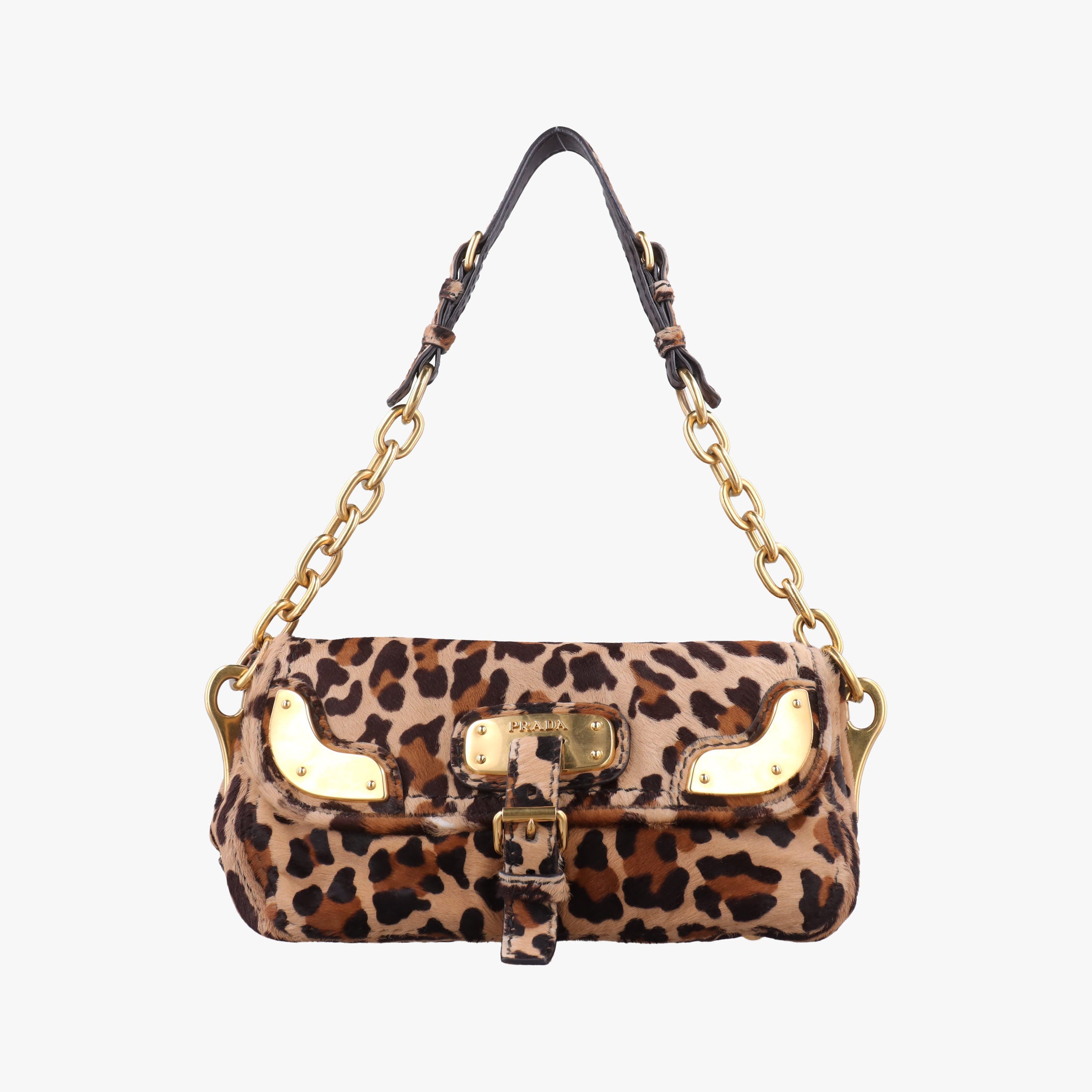 Pre-owned Prada Leopard Print Brown×Multicolour ponyhair  shoulderbag | stylenewstar
