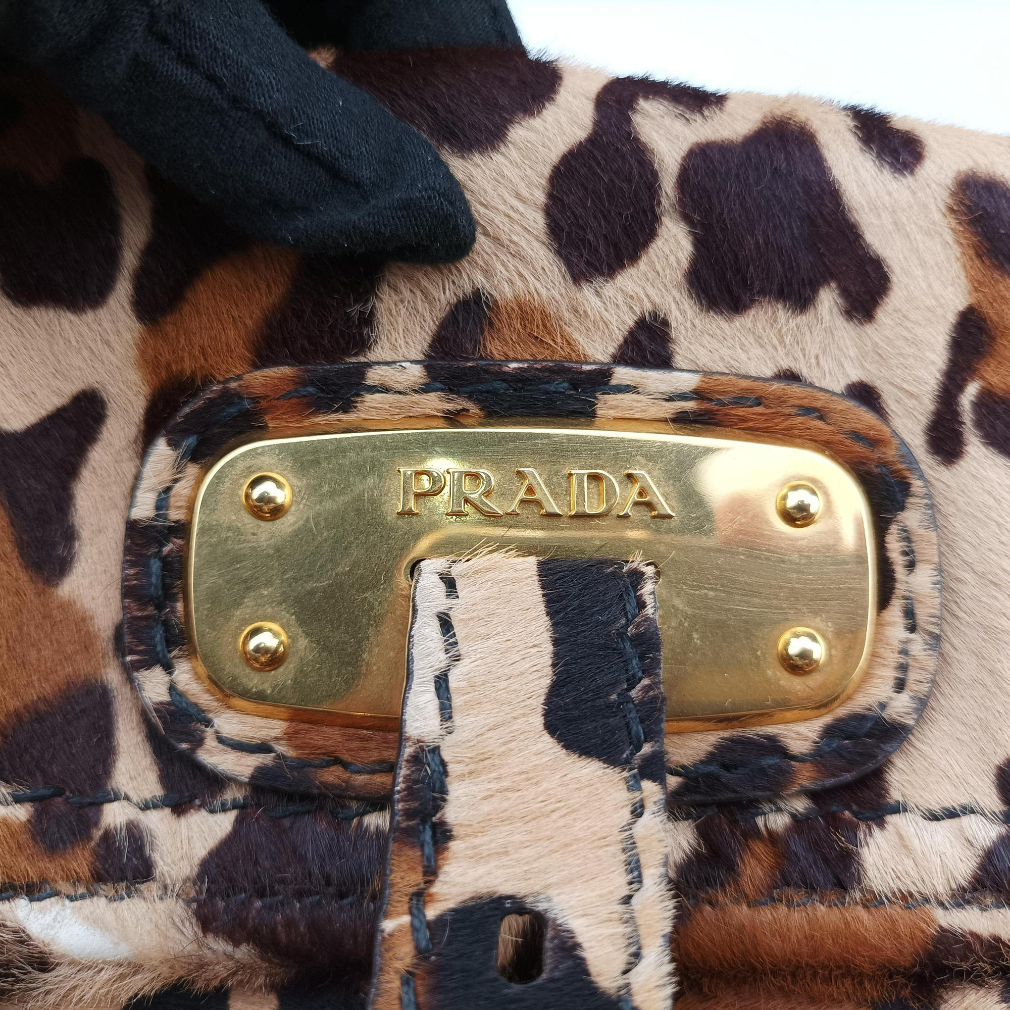 Pre-owned Prada Leopard Print Brown×Multicolour ponyhair  shoulderbag | stylenewstar