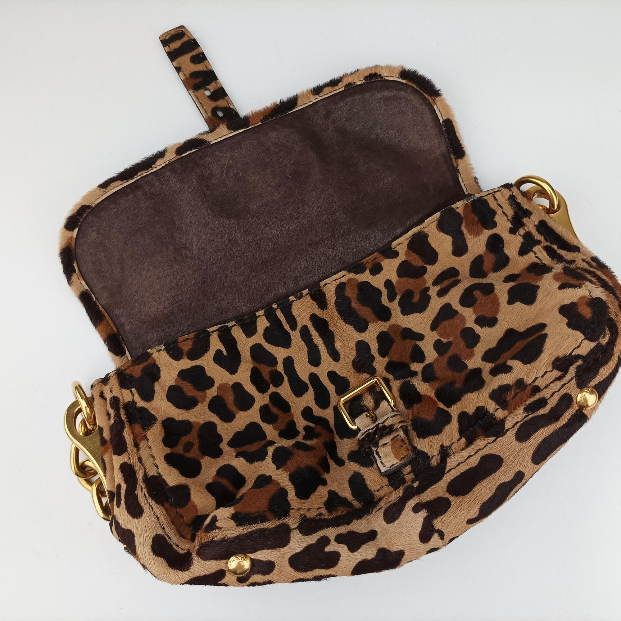 Pre-owned Prada Leopard Print Brown×Multicolour ponyhair  shoulderbag | stylenewstar