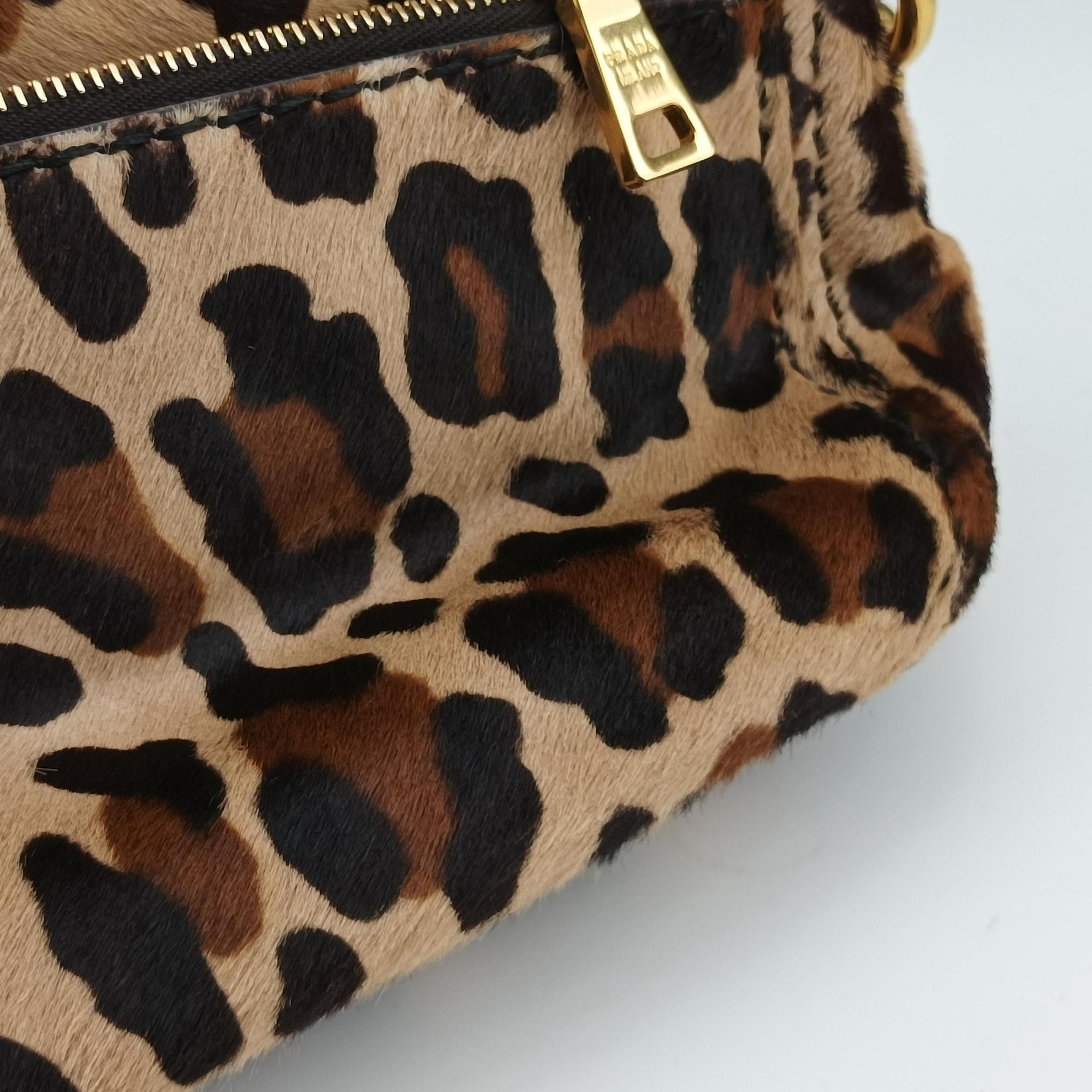Pre-owned Prada Leopard Print Brown×Multicolour ponyhair  shoulderbag | stylenewstar