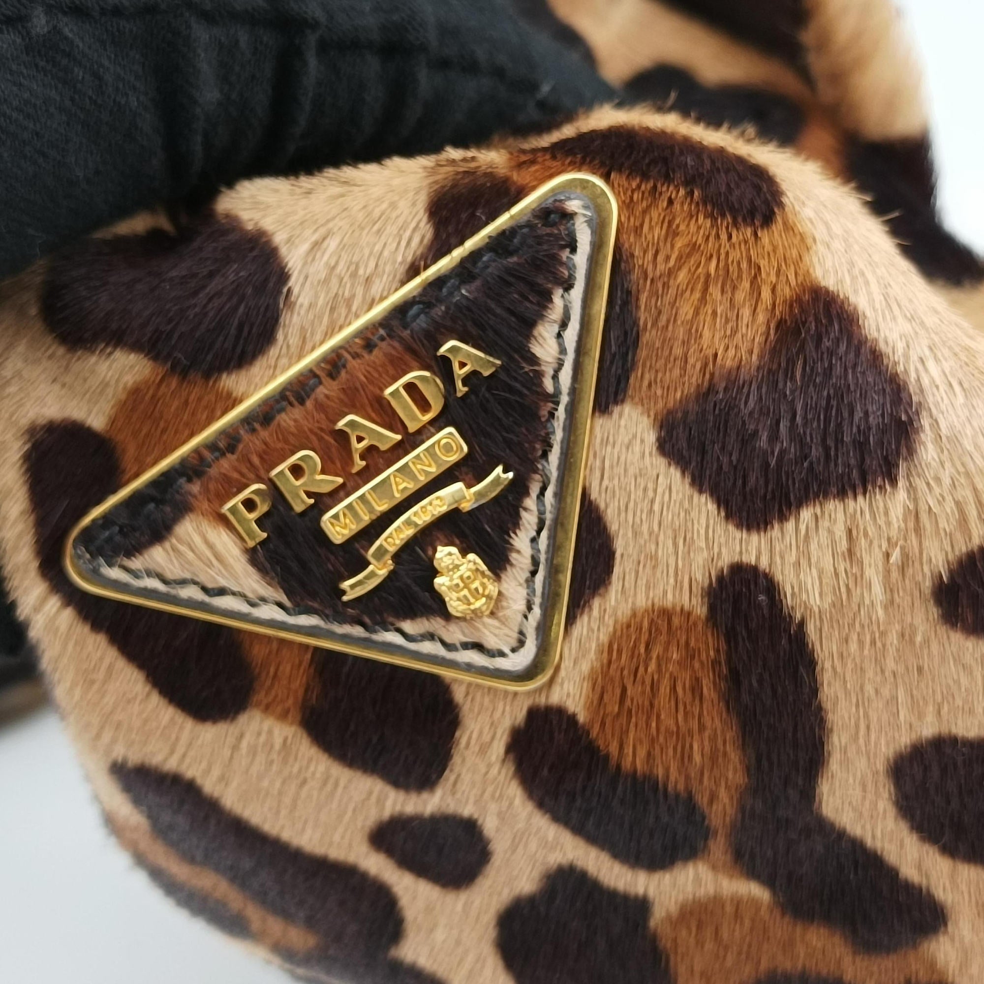 Pre-owned Prada Leopard Print Brown×Multicolour ponyhair  shoulderbag | stylenewstar