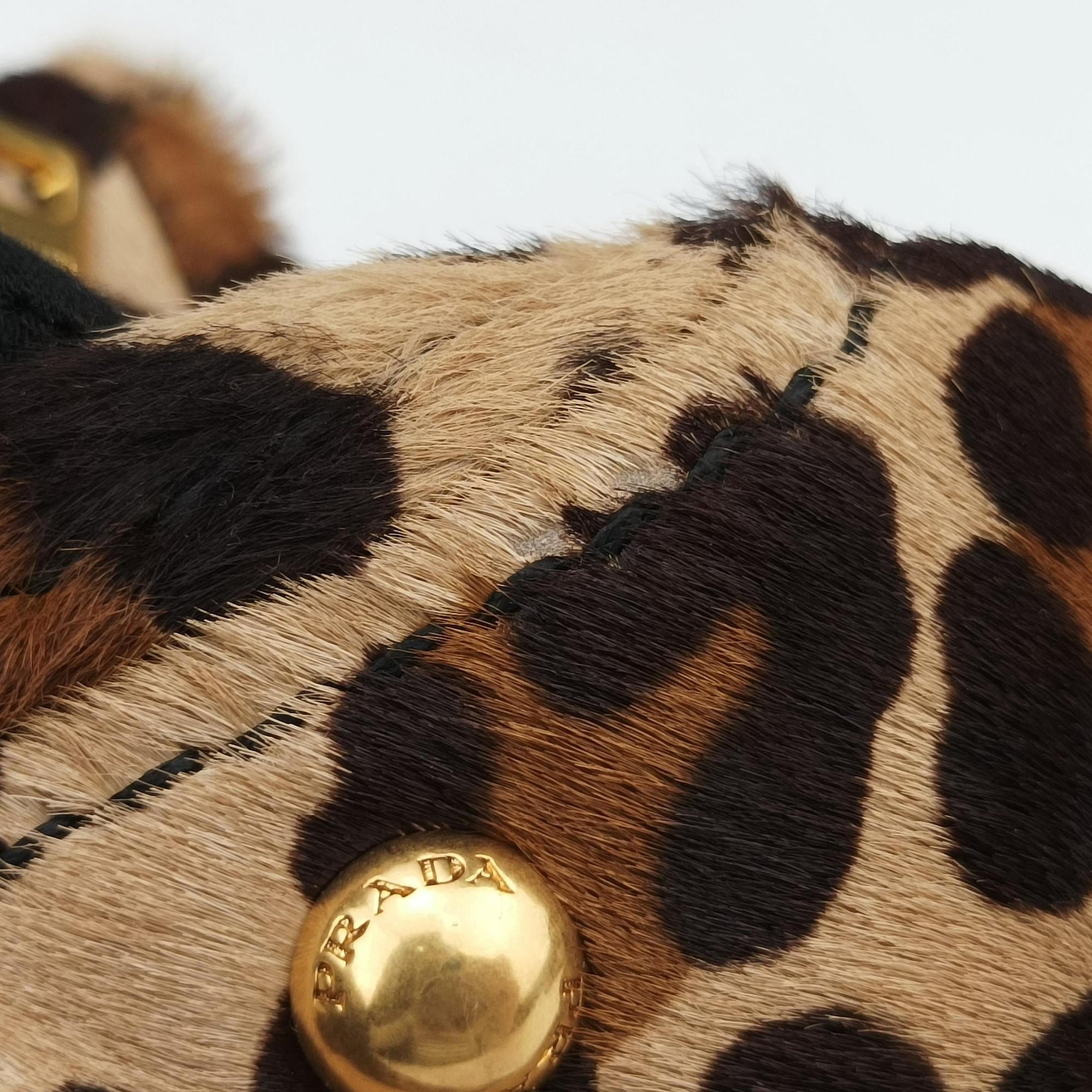Pre-owned Prada Leopard Print Brown×Multicolour ponyhair  shoulderbag | stylenewstar