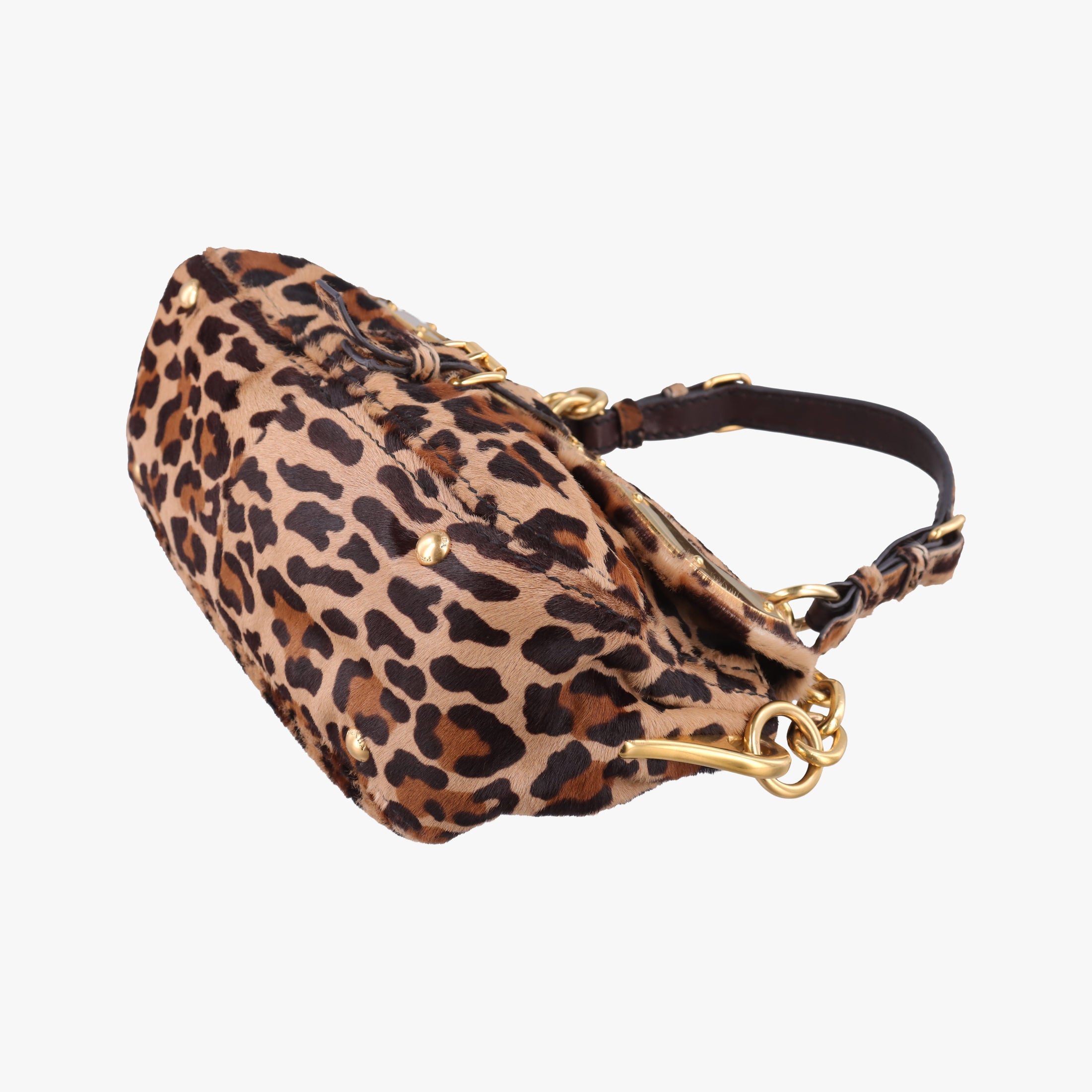Pre-owned Prada Leopard Print Brown×Multicolour ponyhair  shoulderbag | stylenewstar