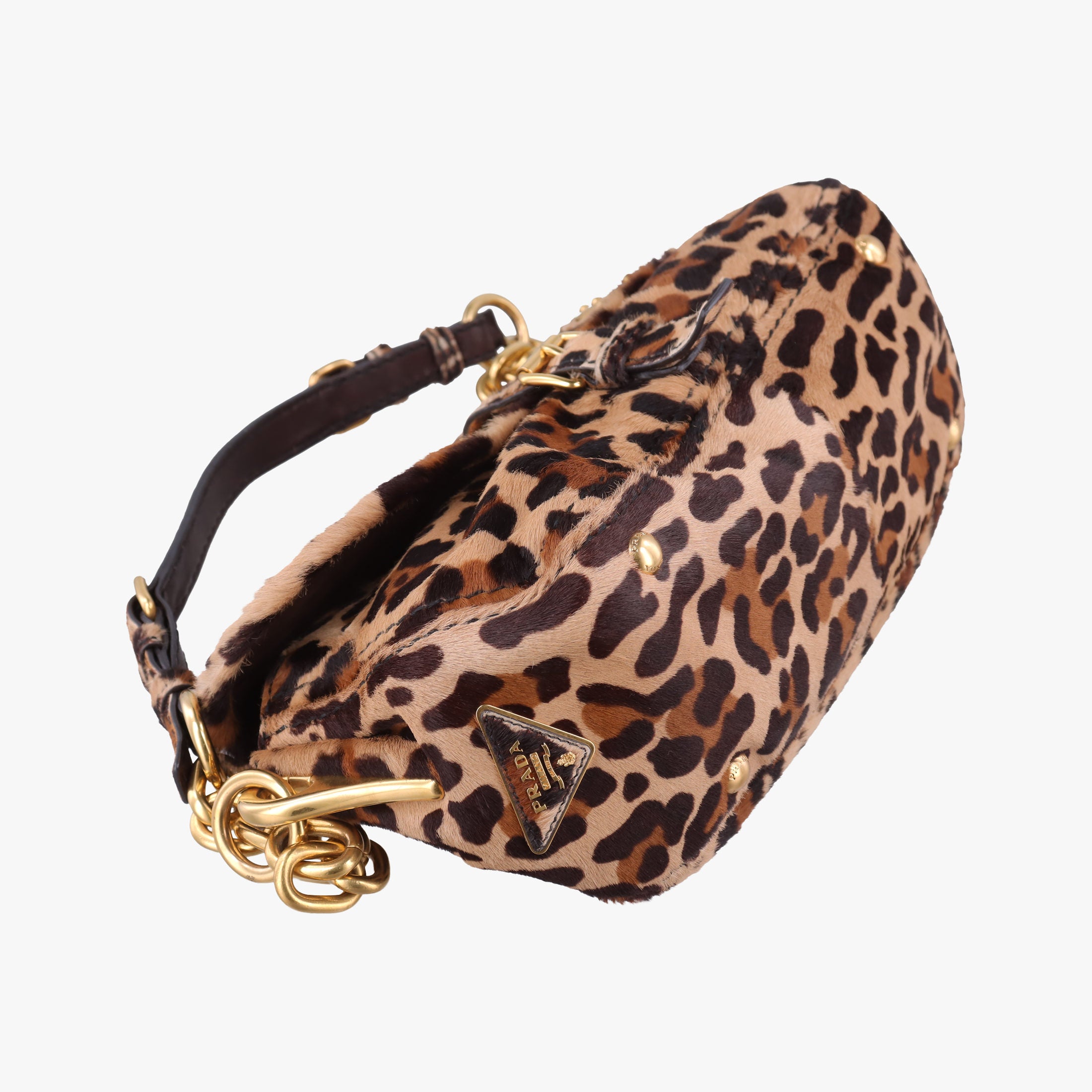 Pre-owned Prada Leopard Print Brown×Multicolour ponyhair  shoulderbag | stylenewstar