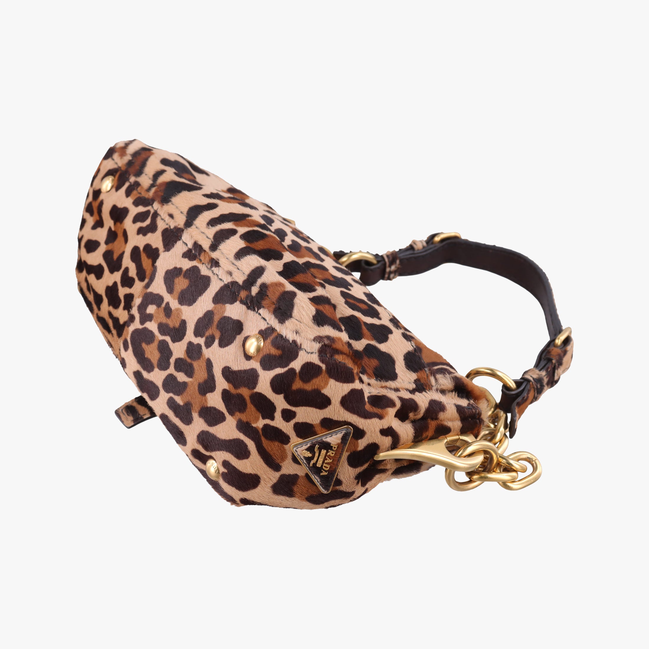 Pre-owned Prada Leopard Print Brown×Multicolour ponyhair  shoulderbag | stylenewstar