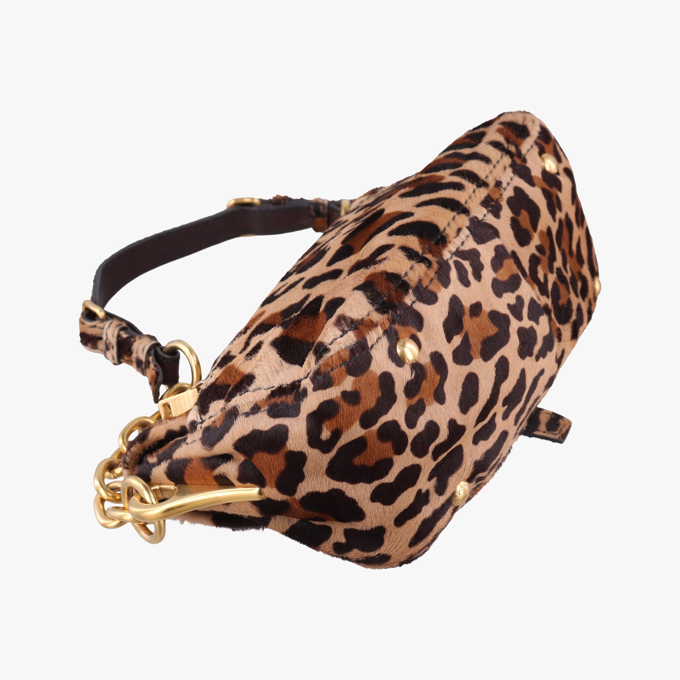 Pre-owned Prada Leopard Print Brown×Multicolour ponyhair  shoulderbag | stylenewstar