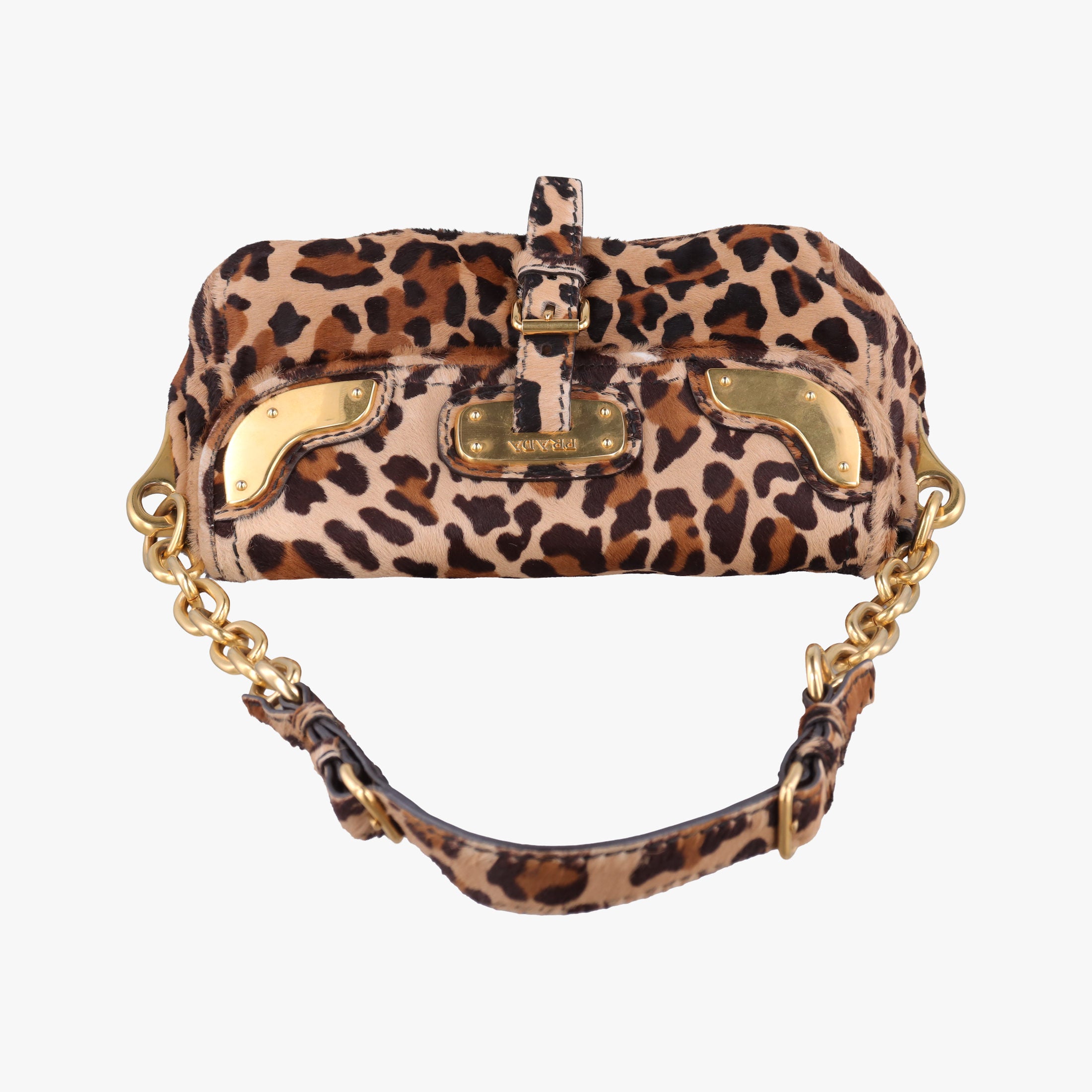 Pre-owned Prada Leopard Print Brown×Multicolour ponyhair  shoulderbag | stylenewstar