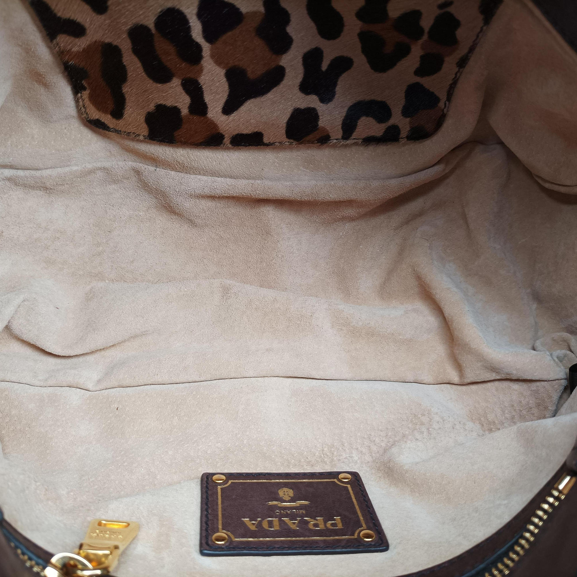 Pre-owned Prada Leopard Print Brown×Multicolour ponyhair  shoulderbag | stylenewstar